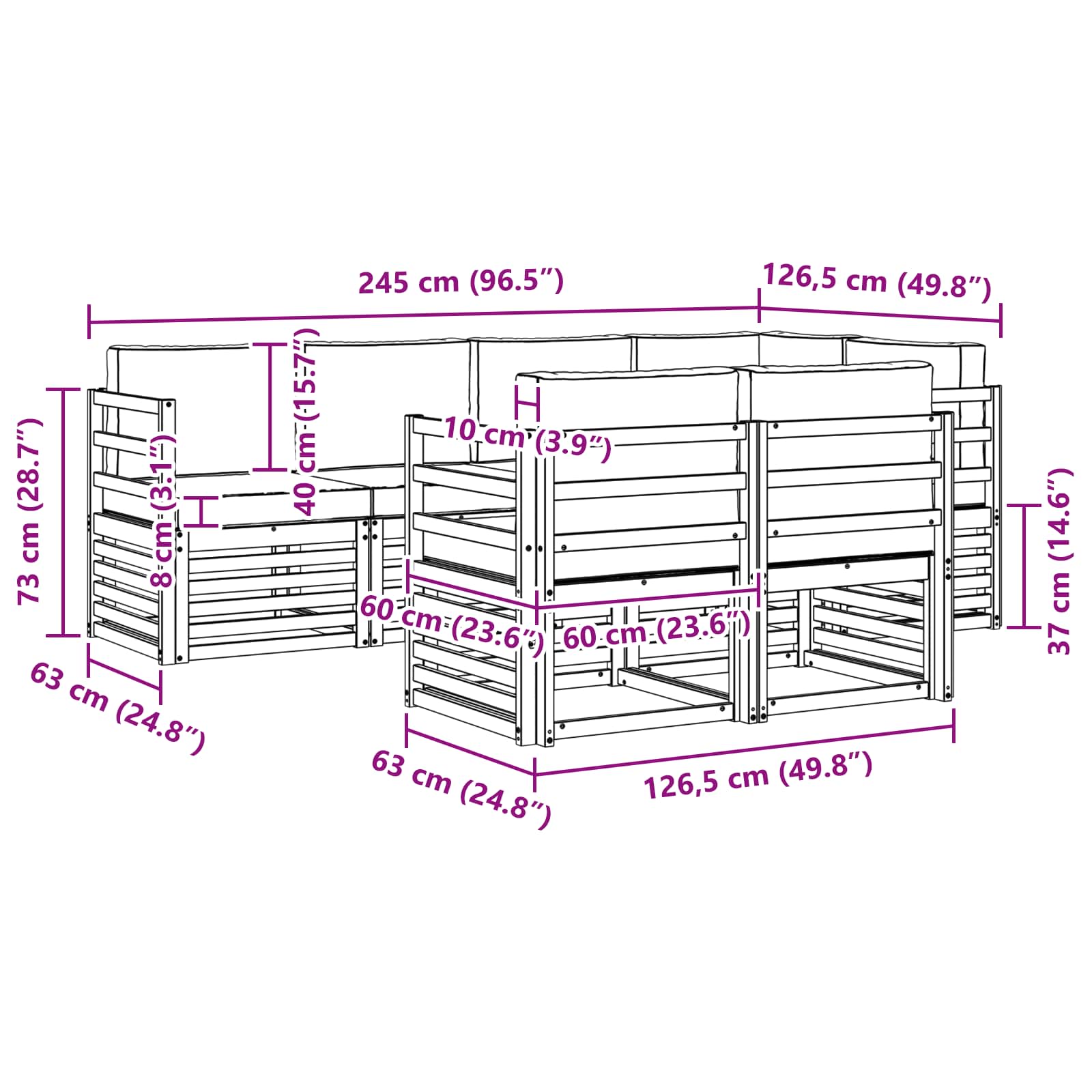 Ecksofa Set mit Kissen 7 pcs Natürlich und Hellgrau
