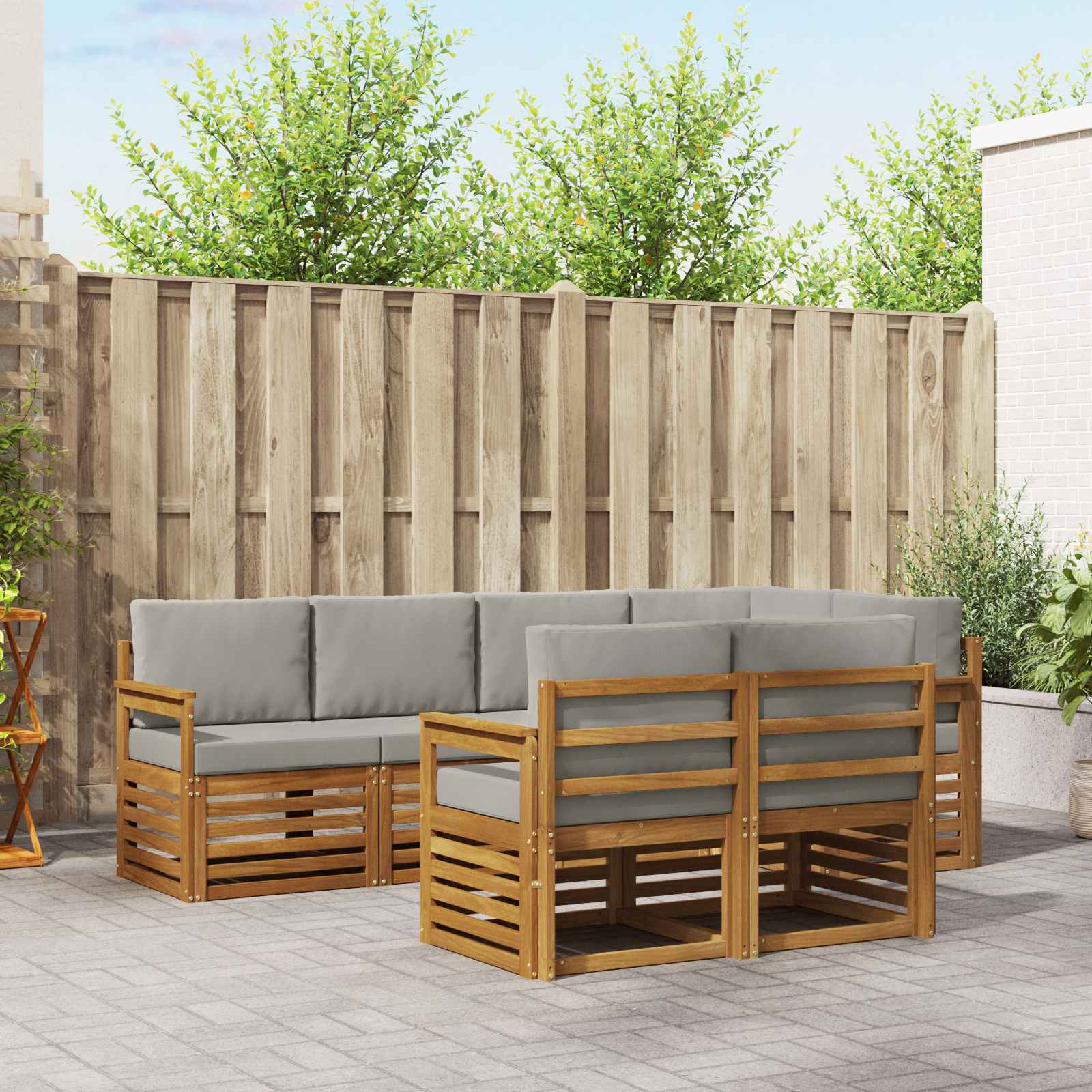 Ecksofa Set mit Kissen 7 pcs Natürlich und Hellgrau