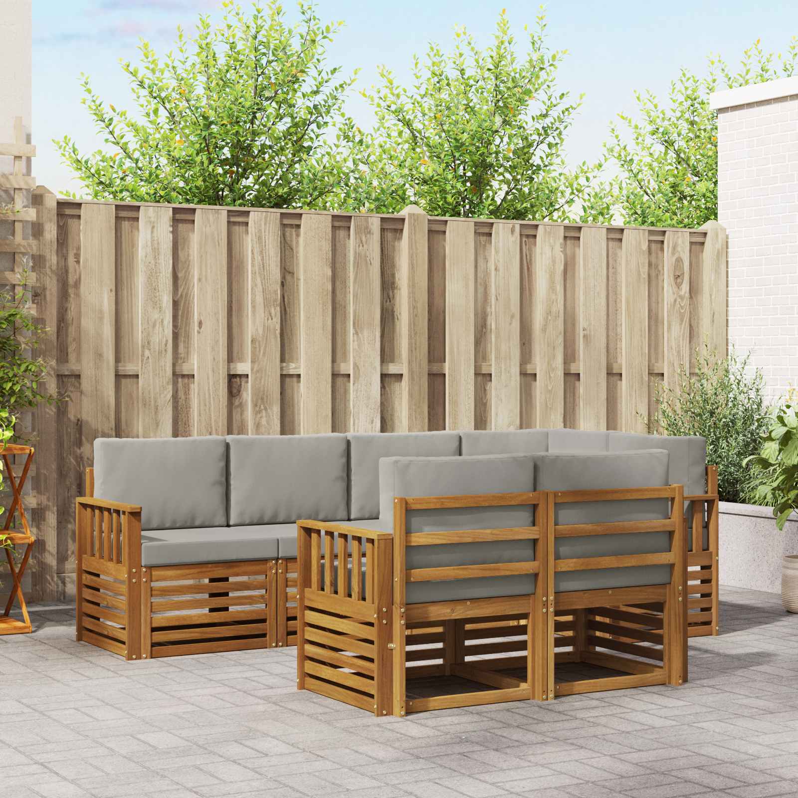 Ecksofa Set mit Kissen 7 pcs Natürlich und Hellgrau