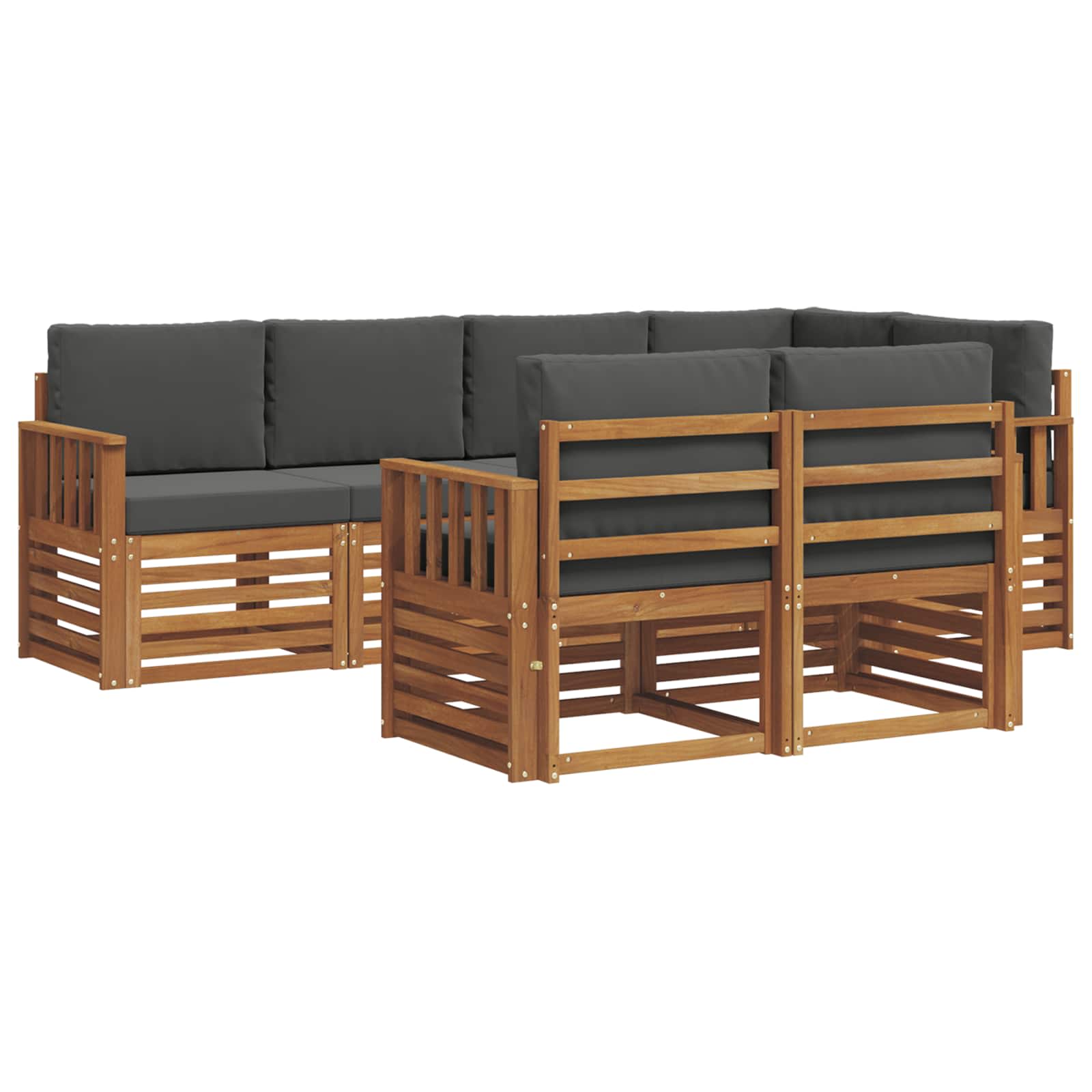 Ecksofa Set 7 pcs Natur und Anthrazit Massivholz Akazie