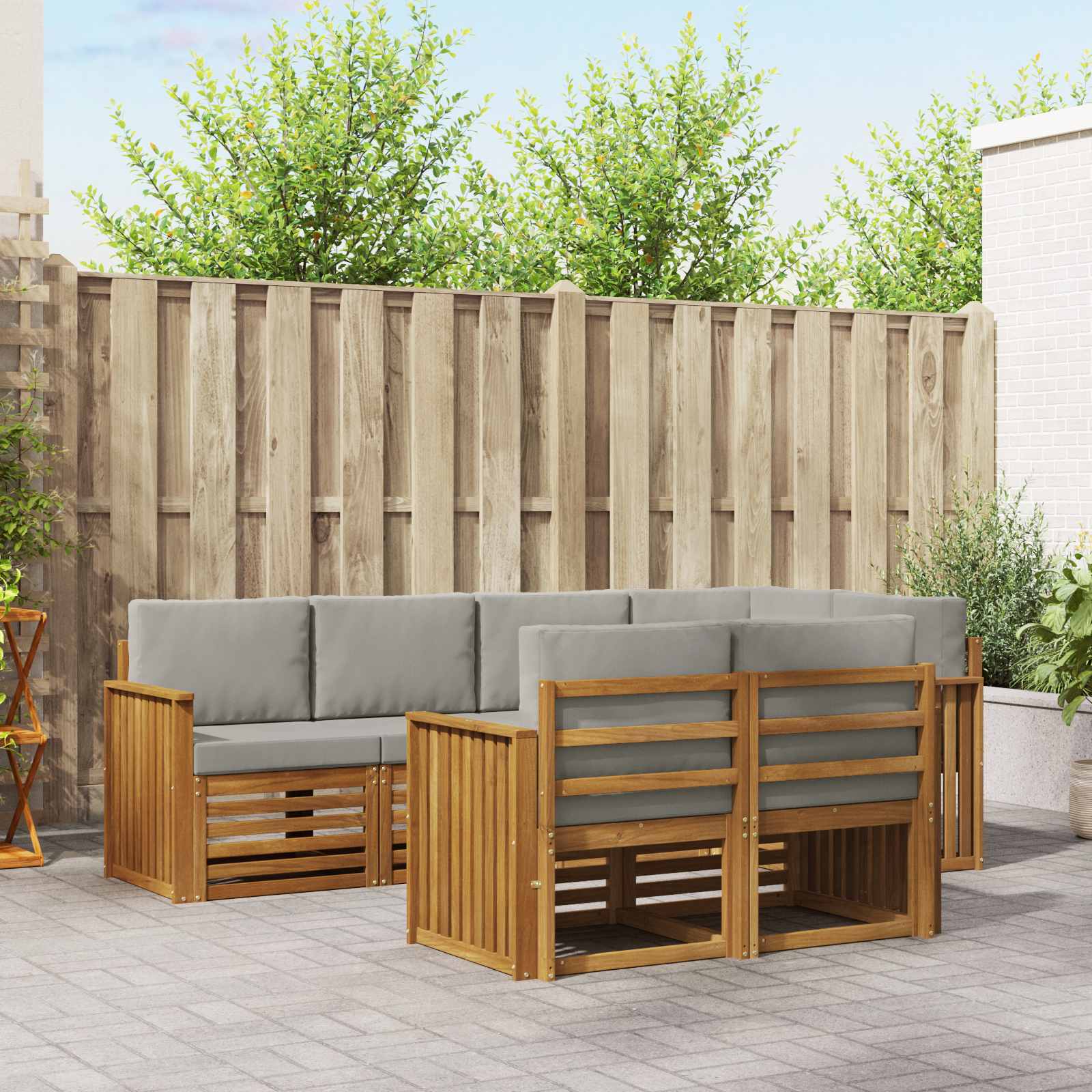 Ecksofa Set mit Kissen 7 pcs Natürlich und Hellgrau