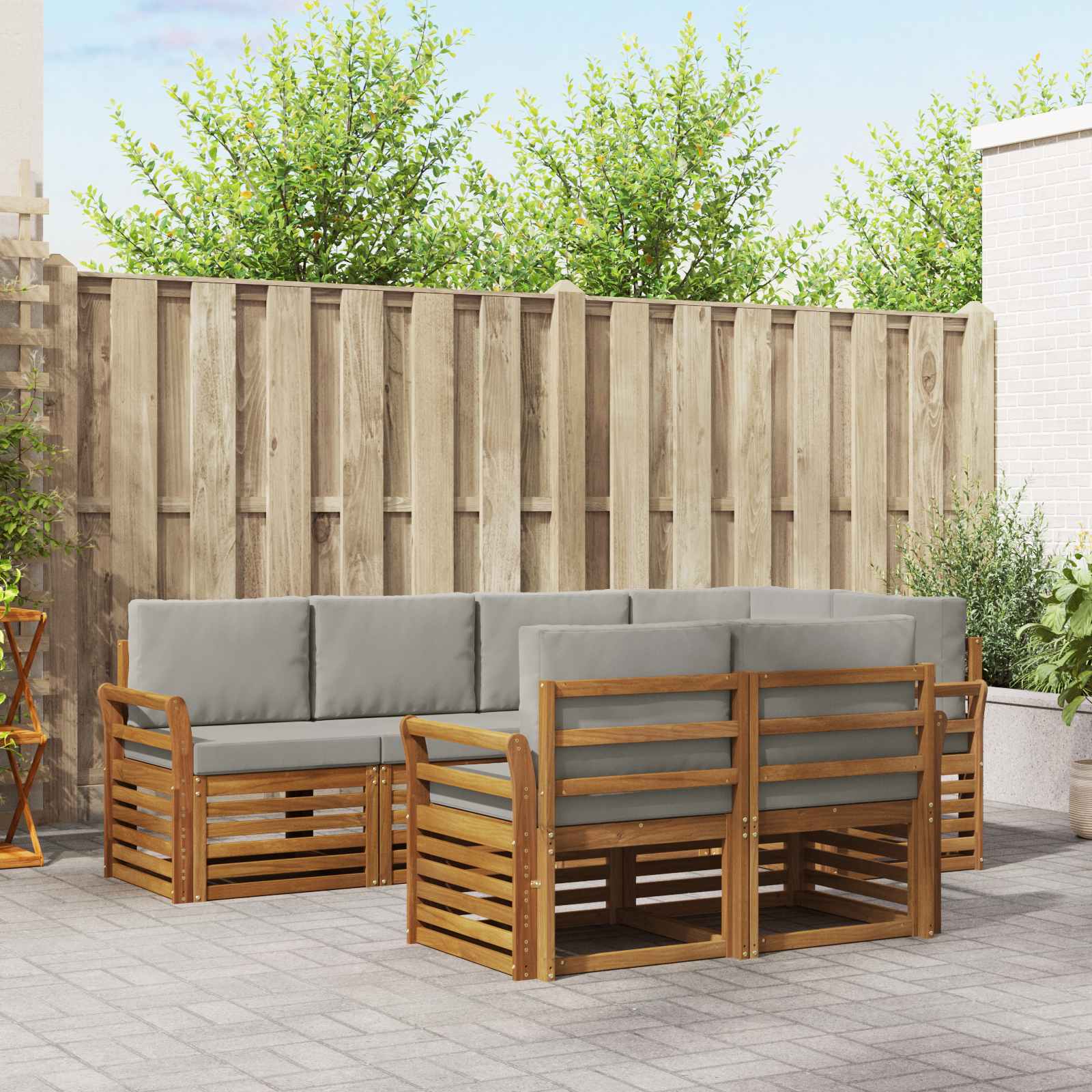 Ecksofa Set mit Kissen 7 pcs Natürlich und Hellgrau