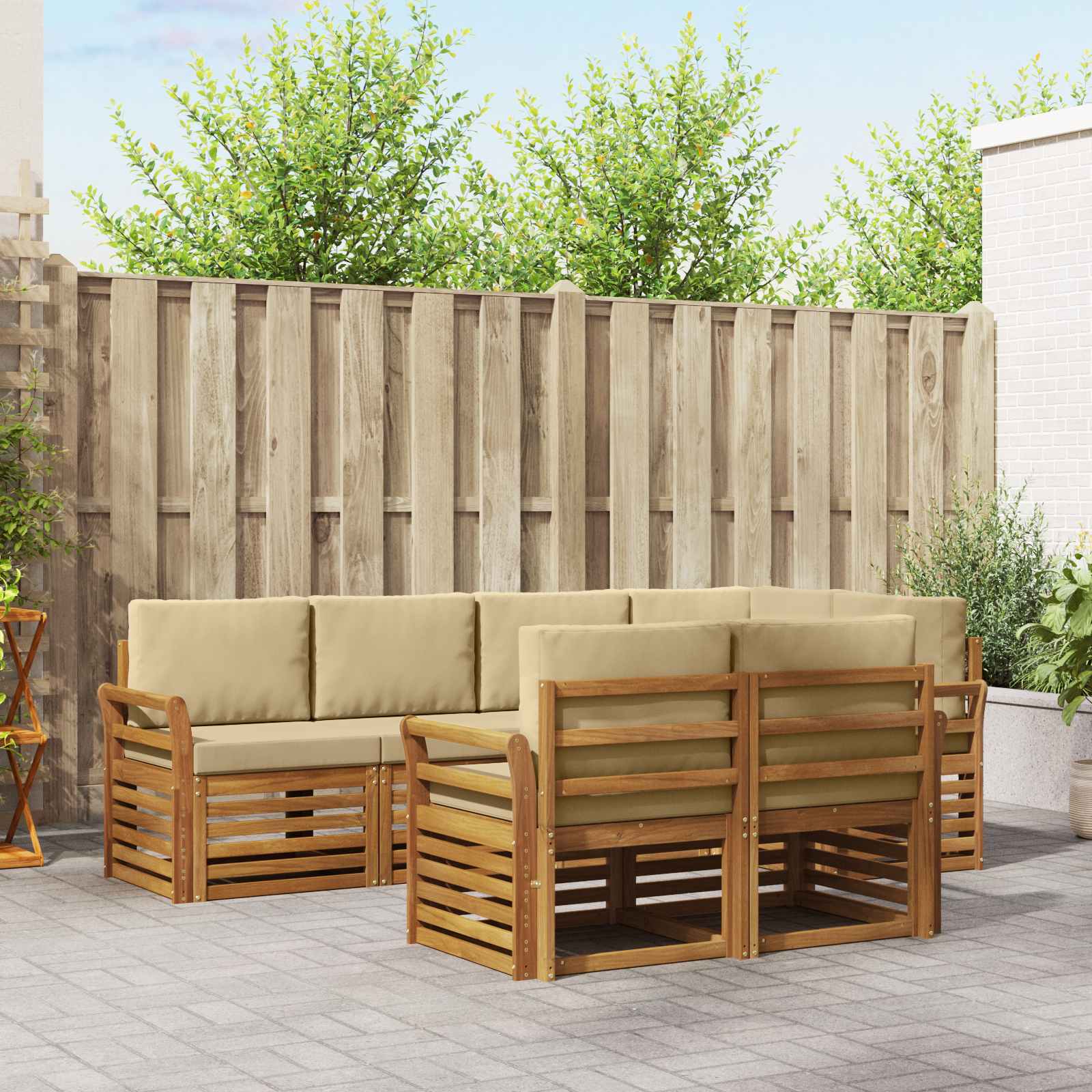 Ecksofa Set mit Kissen 7 pcs Natur und Beige Massivholz Akazie