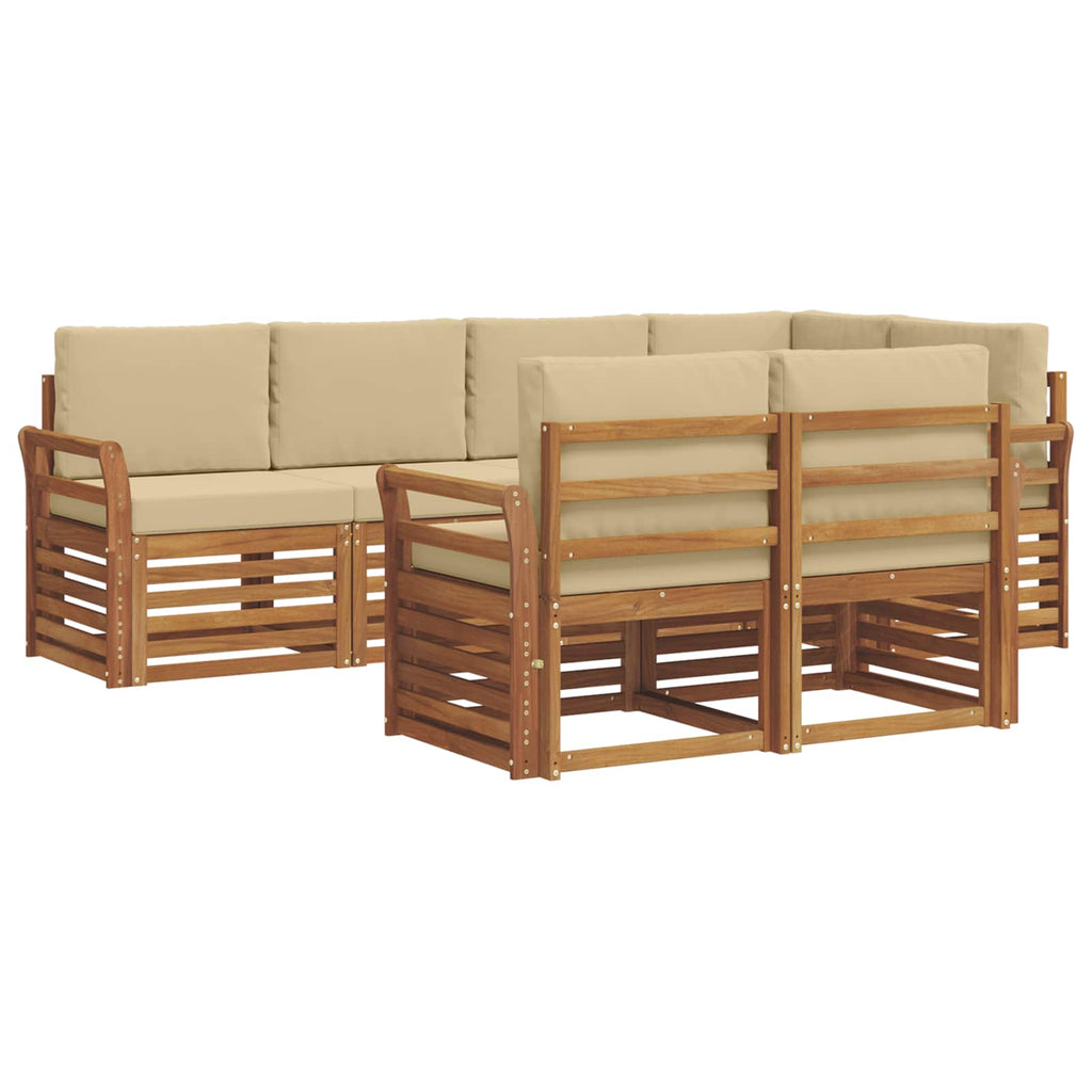 Ecksofa Set mit Kissen 7 pcs Natur und Beige Massivholz Akazie