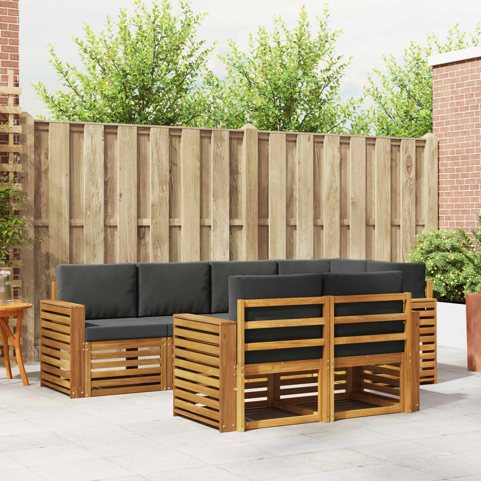 Ecksofa Set 7 pcs Natur und Anthrazit Massivholz Akazie