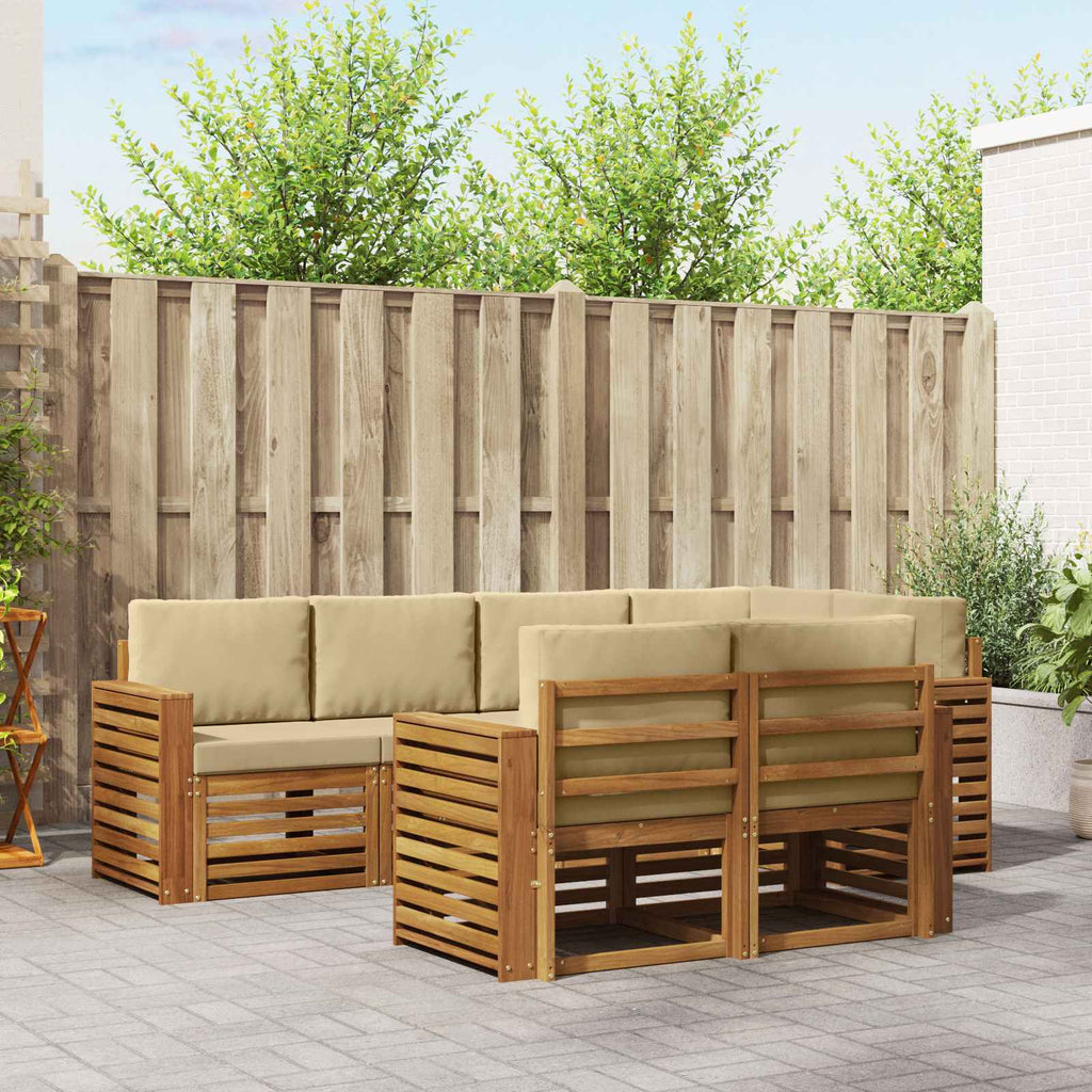 Ecksofa Set mit Kissen 7 pcs Natur und Beige Massivholz Akazie
