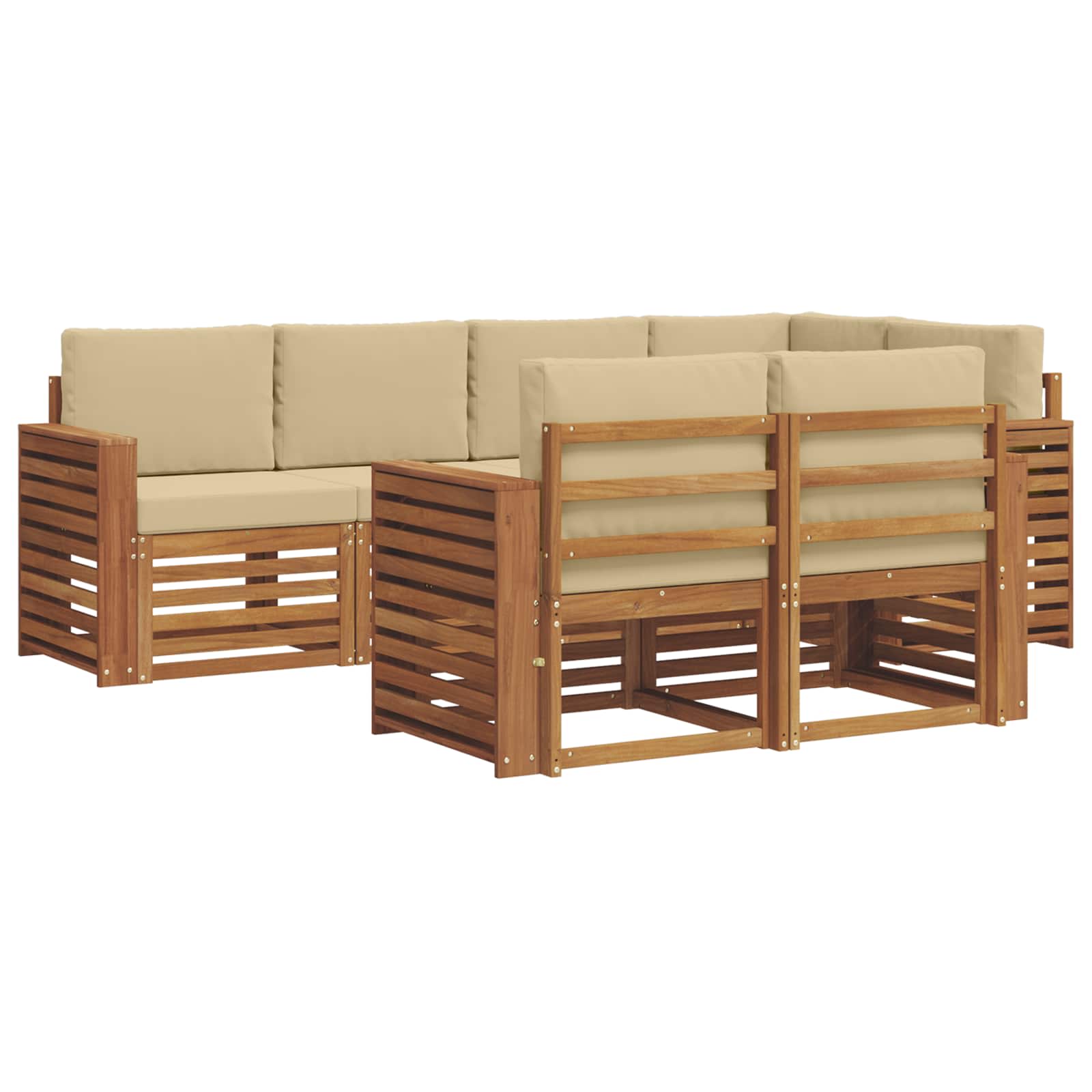 Ecksofa Set mit Kissen 7 pcs Natur und Beige Massivholz Akazie