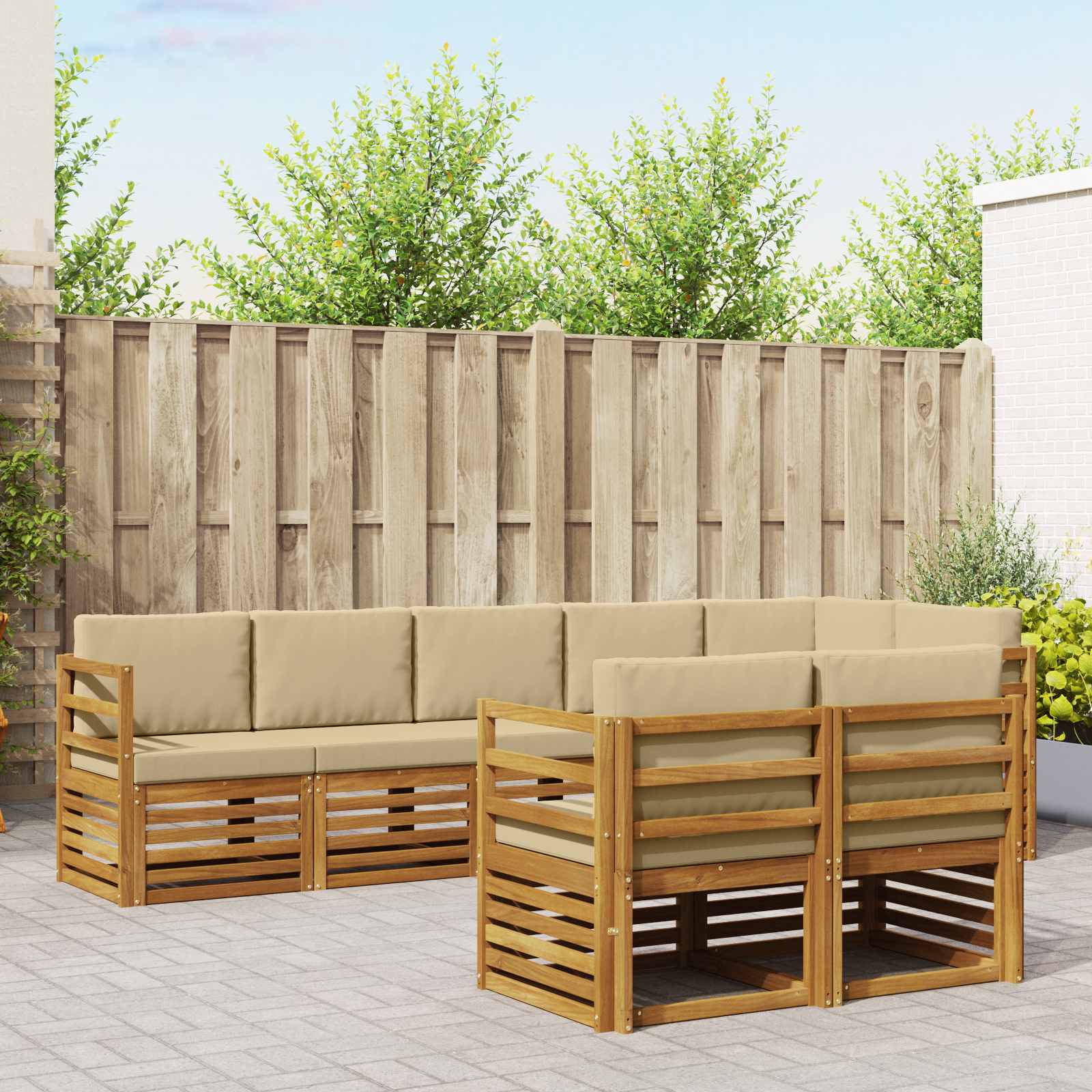 Sofagarnituren 8 pcs Natur und Beige Massivholz Akazie