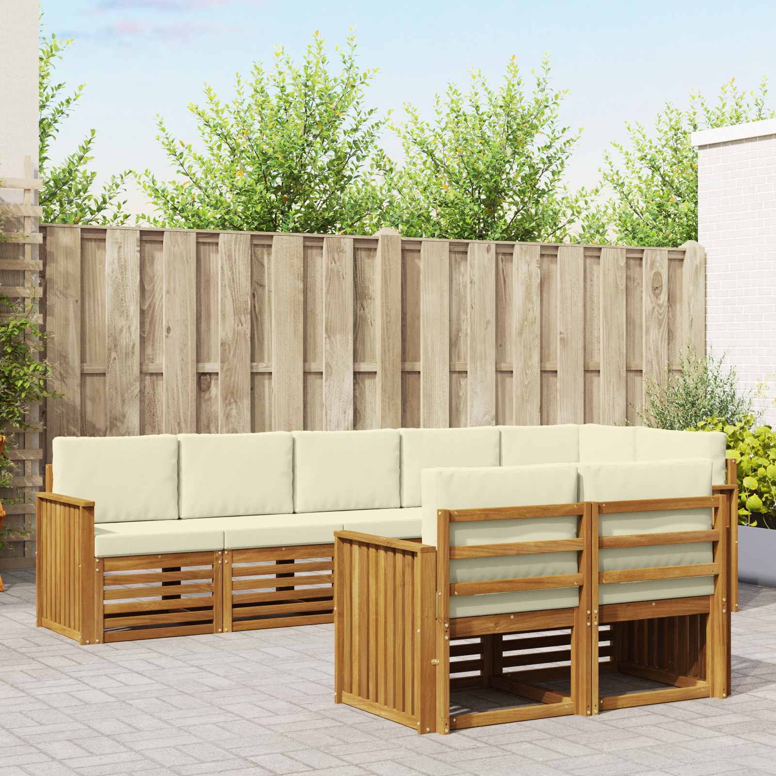 Sofagarnituren 8 pcs Natur und Creme Massivholz Akazie
