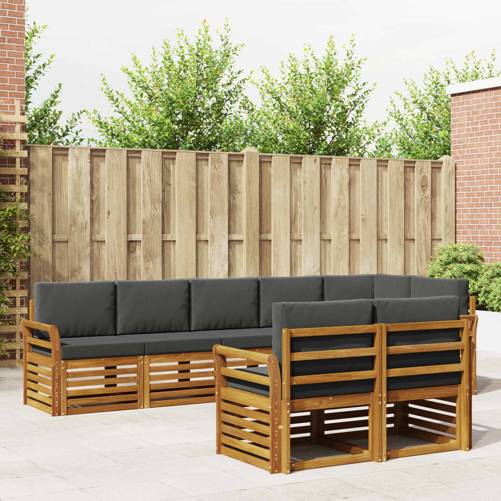 Sofagarnituren 8 pcs Natur und Anthrazit Massivholz Akazie