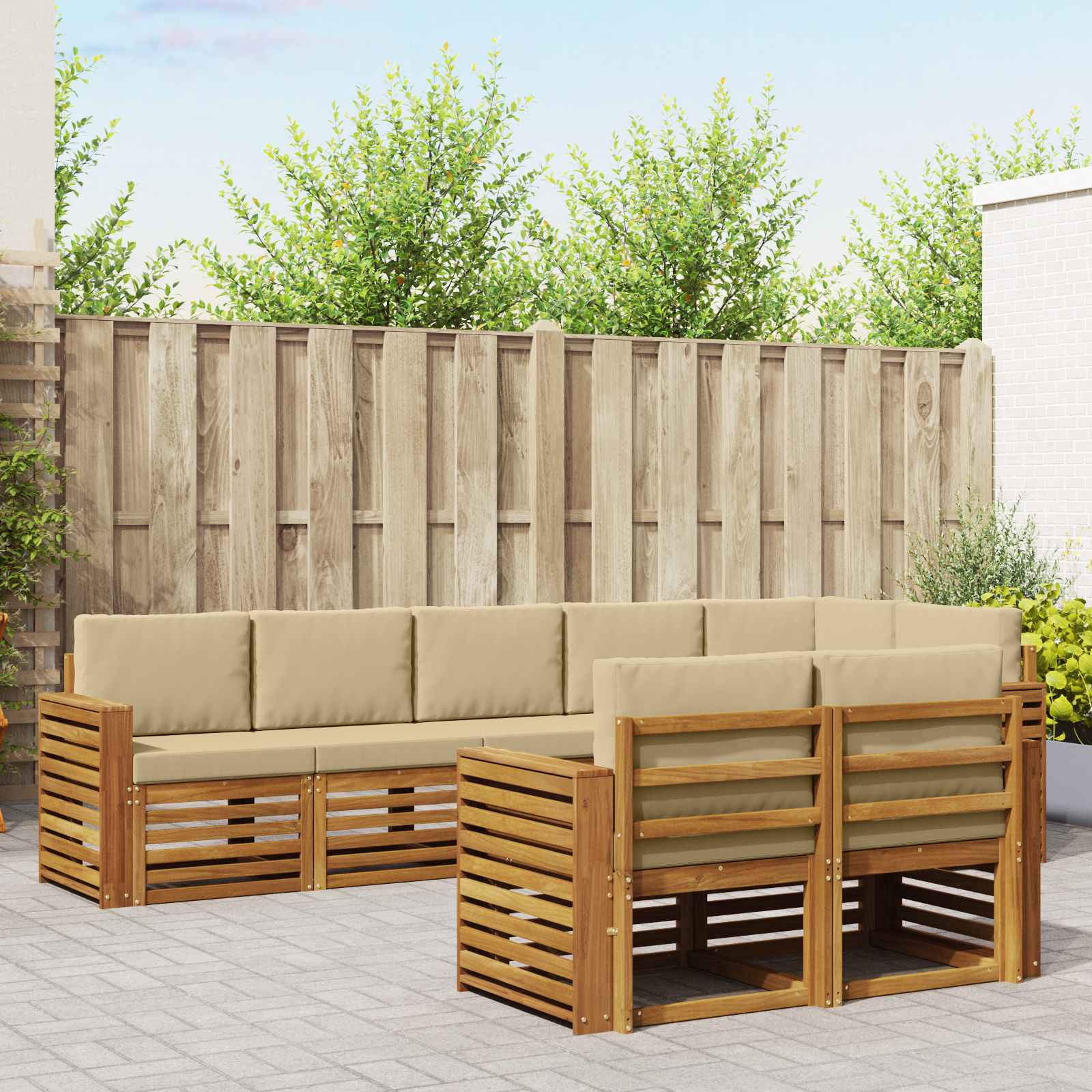 Sofagarnituren 8 pcs Natur und Beige Massivholz Akazie