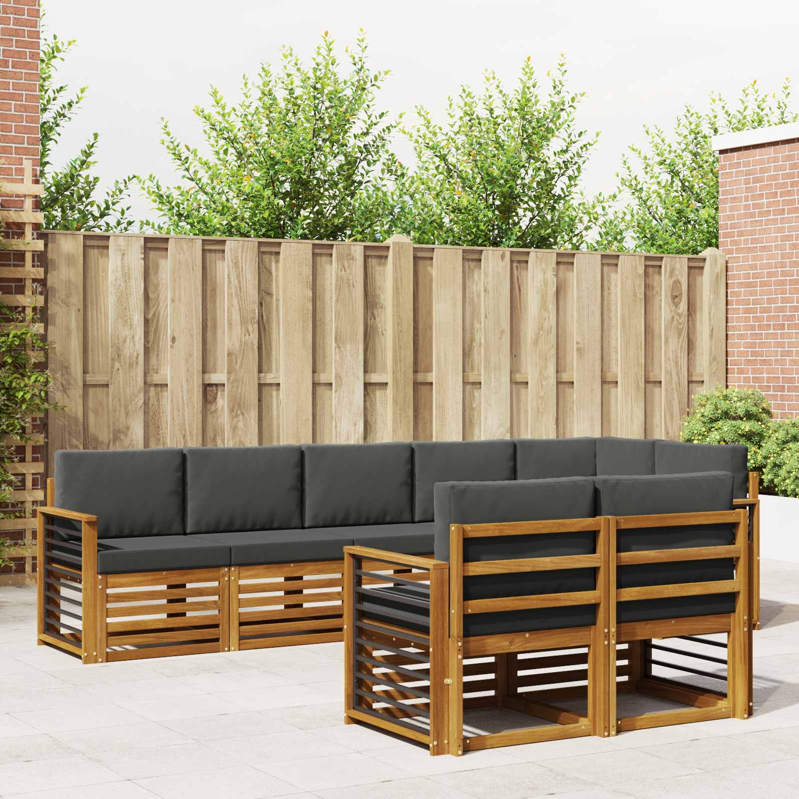 Sofagarnituren 8 pcs Natur und Anthrazit Massivholz Akazie