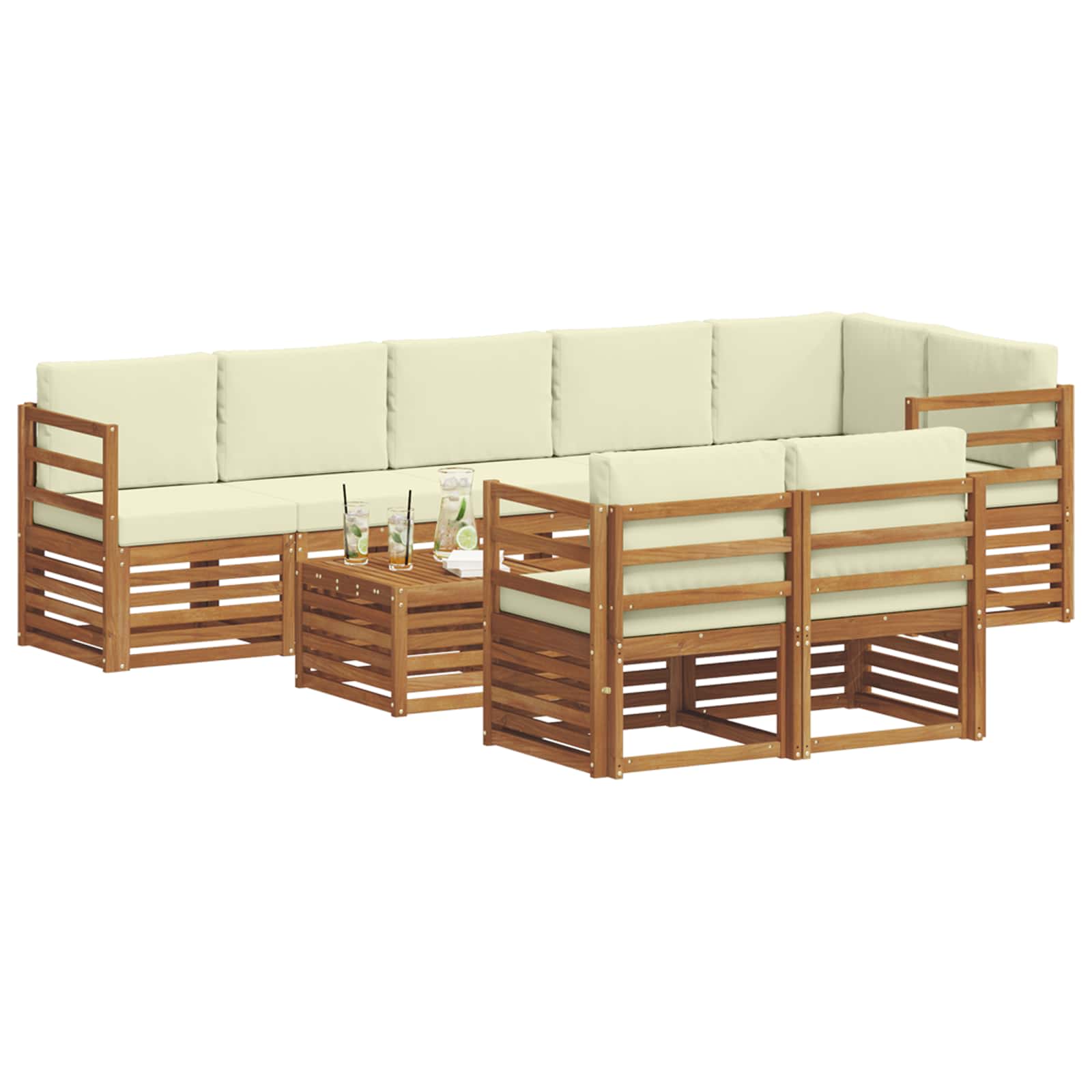 Sofagarnituren 9 pcs Natur und Creme Massivholz Akazie