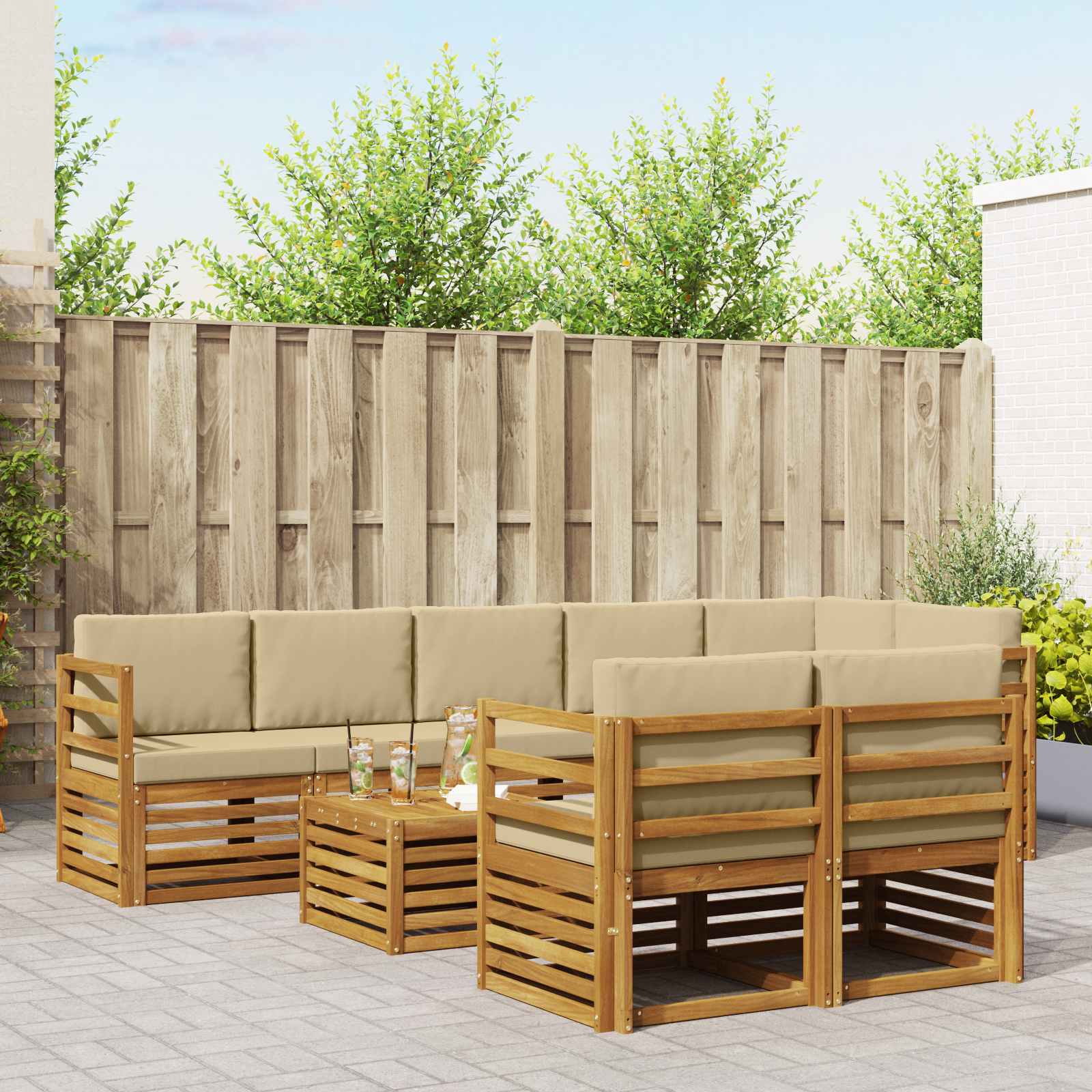 Sofagarnituren 9 pcs Natur und Beige Massivholz Akazie