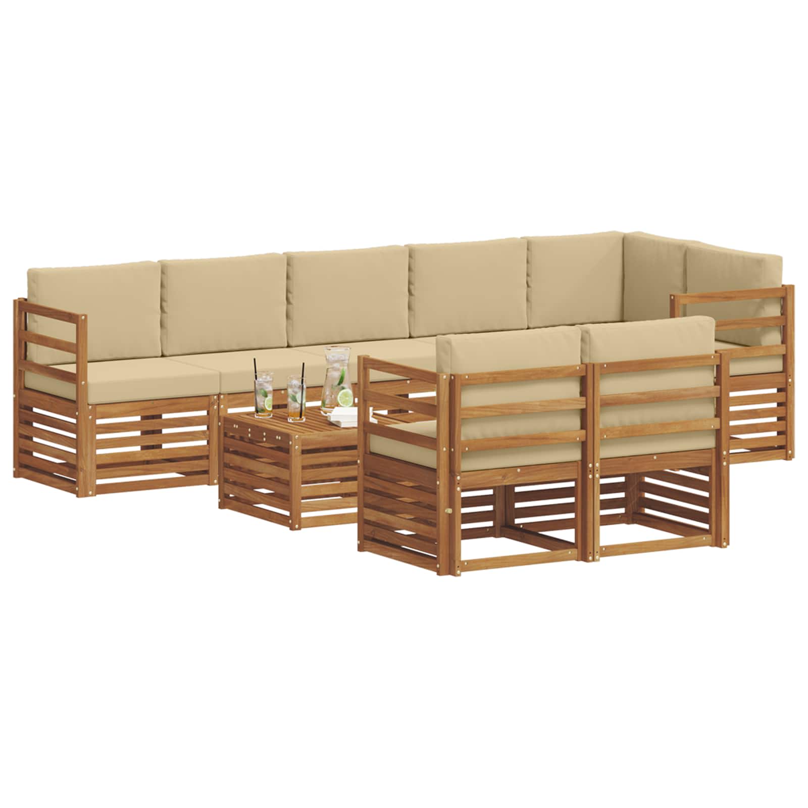 Sofagarnituren 9 pcs Natur und Beige Massivholz Akazie
