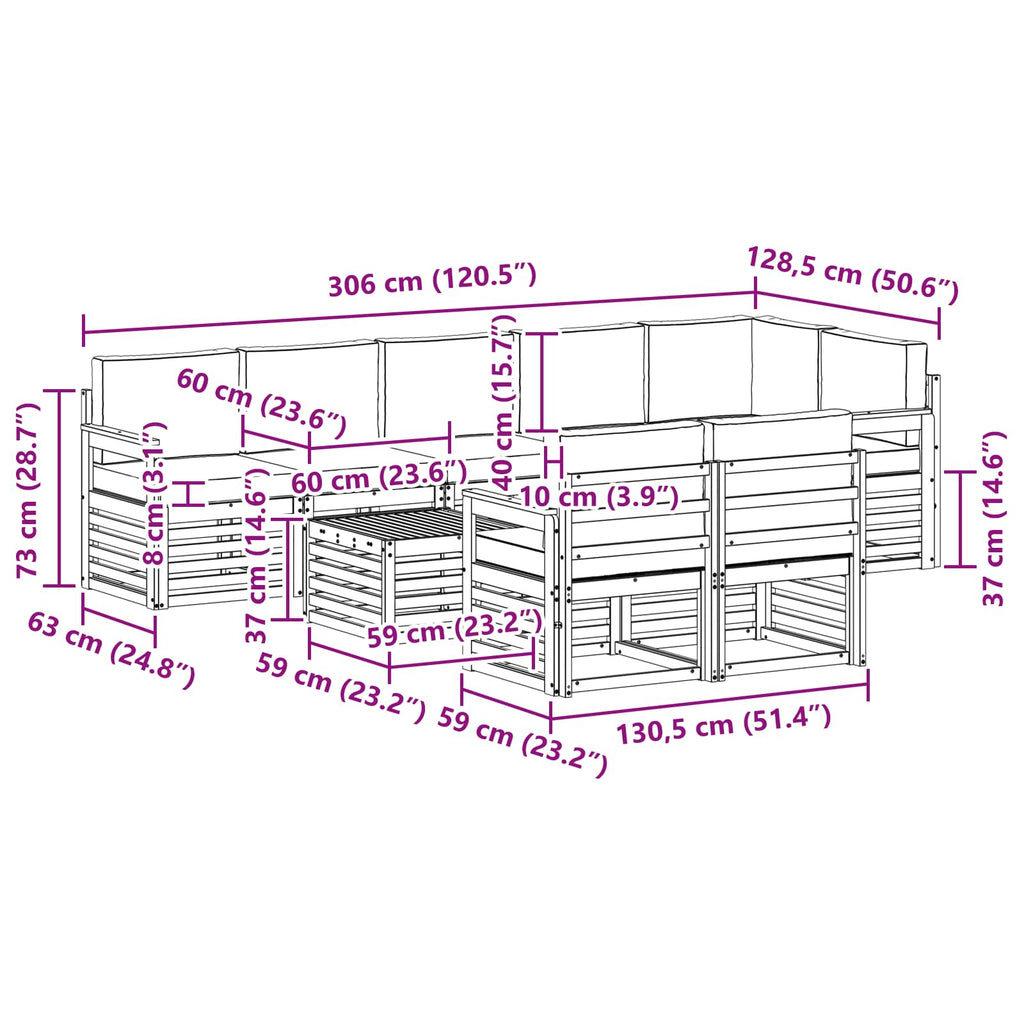 Sofagarnituren 9 pcs Natur und Anthrazit Massivholz Akazie