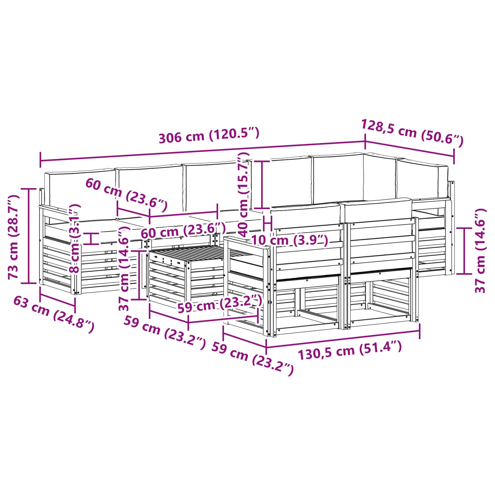 Sofagarnituren 9 pcs Natur und Anthrazit Massivholz Akazie