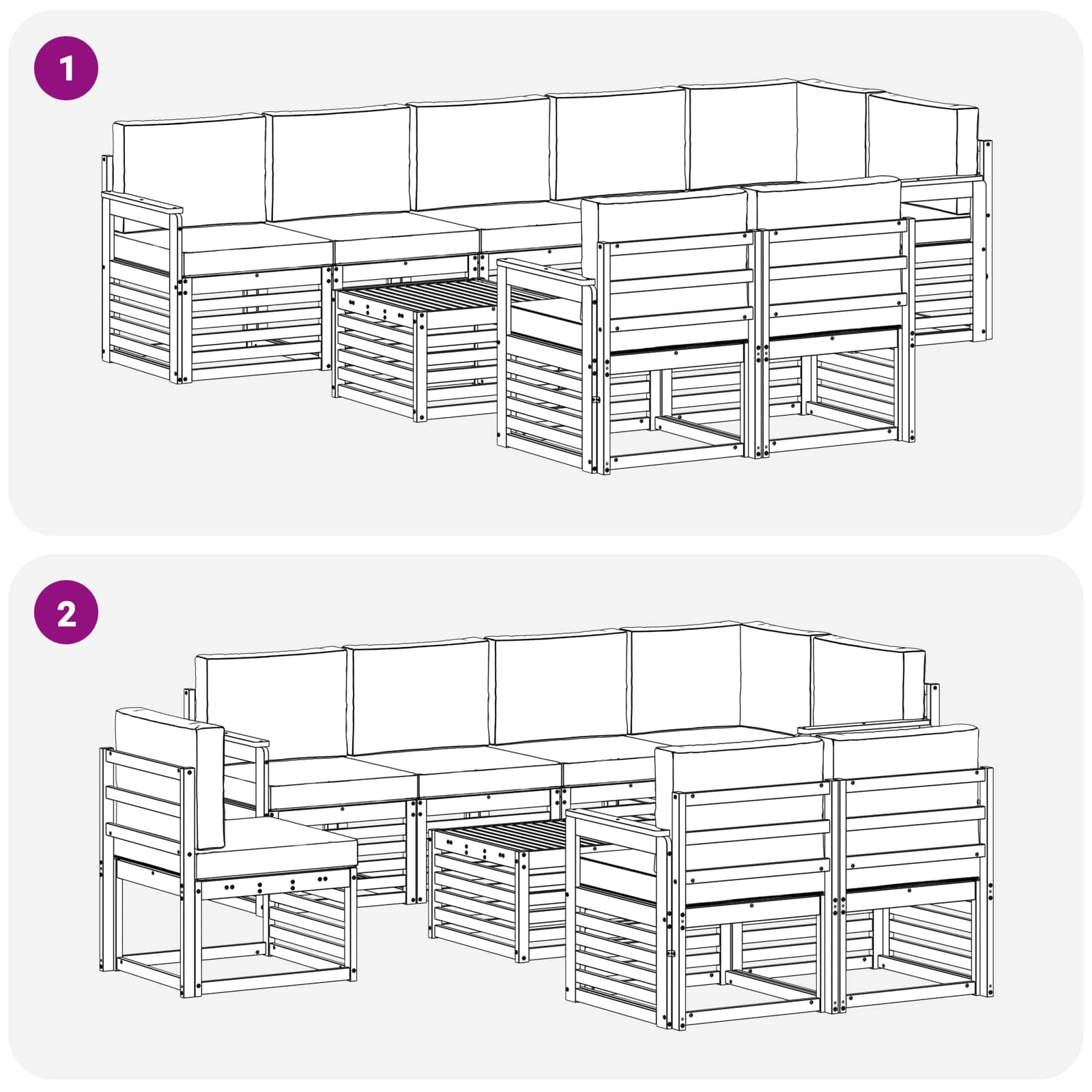 Sofagarnituren 9 pcs Natur und Anthrazit Massivholz Akazie
