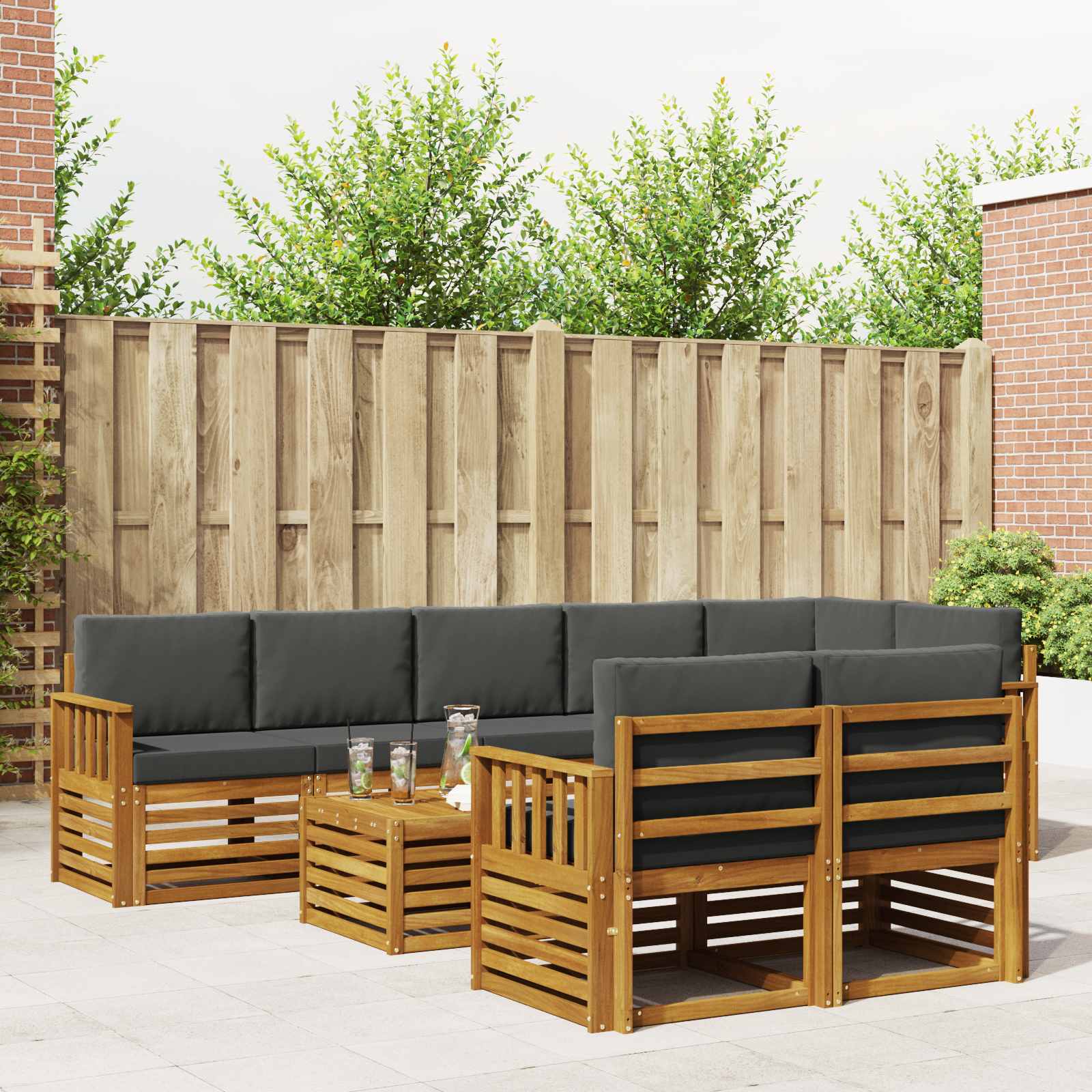 Sofagarnituren 9 pcs Natur und Anthrazit Massivholz Akazie