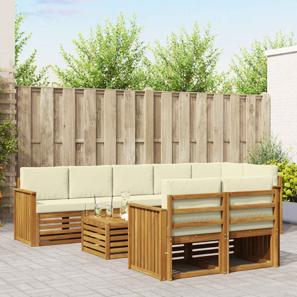 Sofagarnituren 9 pcs Natur und Creme Massivholz Akazie