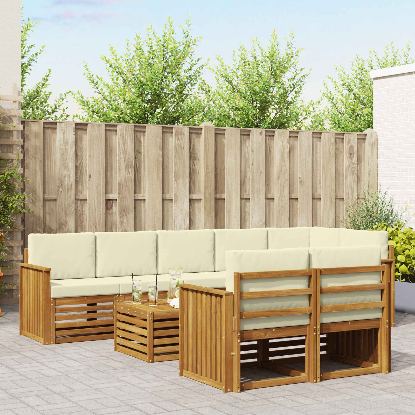 Sofagarnituren 9 pcs Natur und Creme Massivholz Akazie