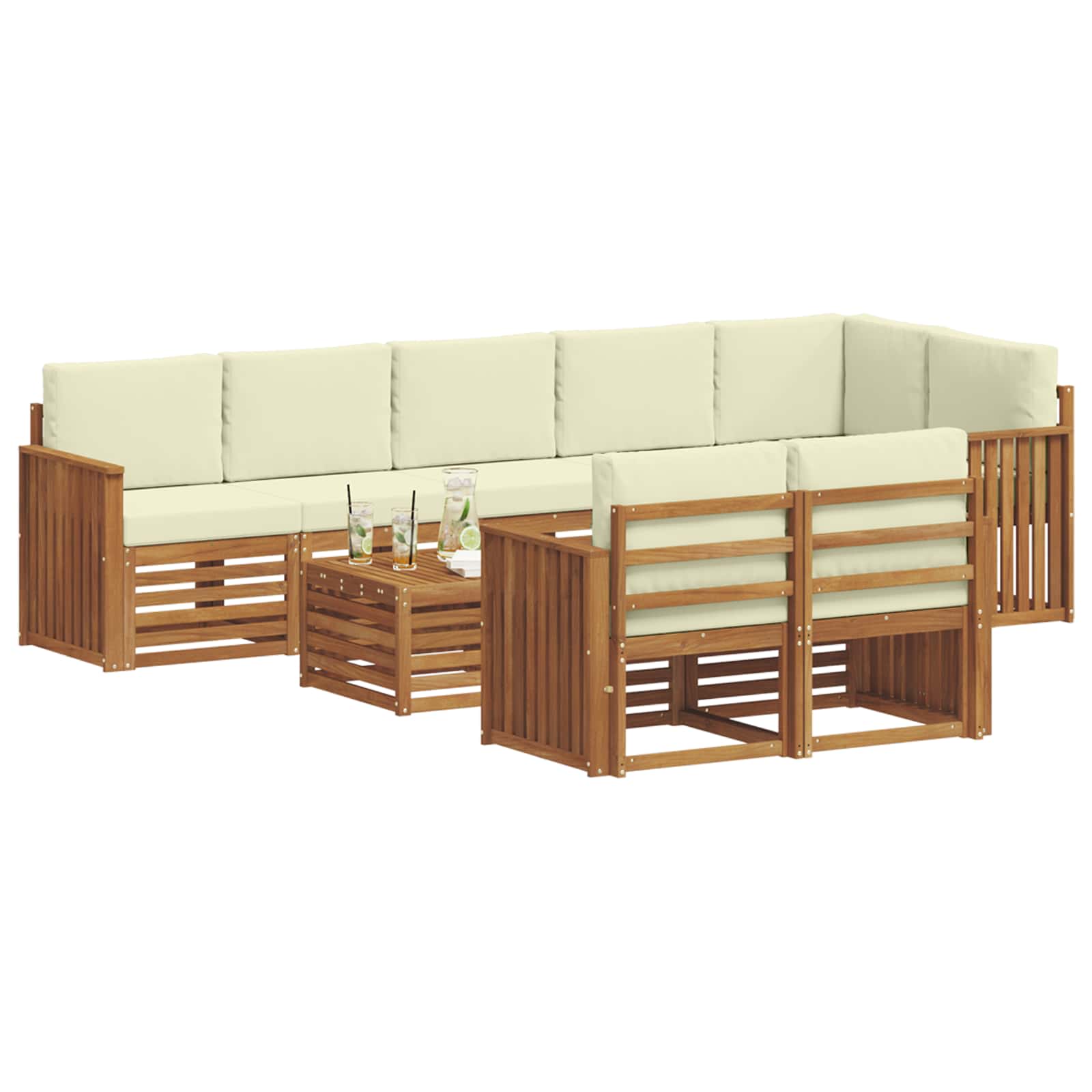 Sofagarnituren 9 pcs Natur und Creme Massivholz Akazie
