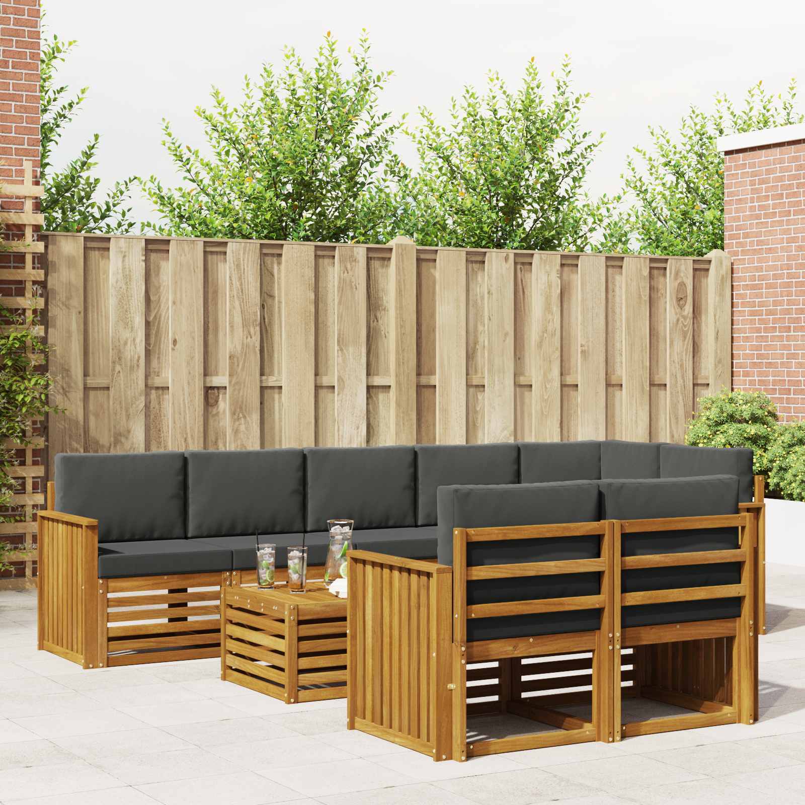 Sofagarnituren 9 pcs Natur und Anthrazit Massivholz Akazie