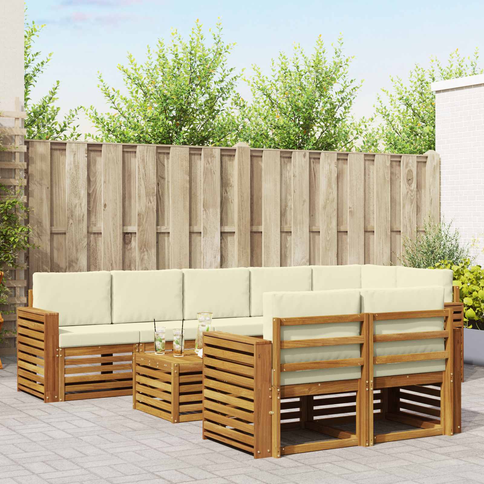 Sofagarnituren 9 pcs Natur und Creme Massivholz Akazie