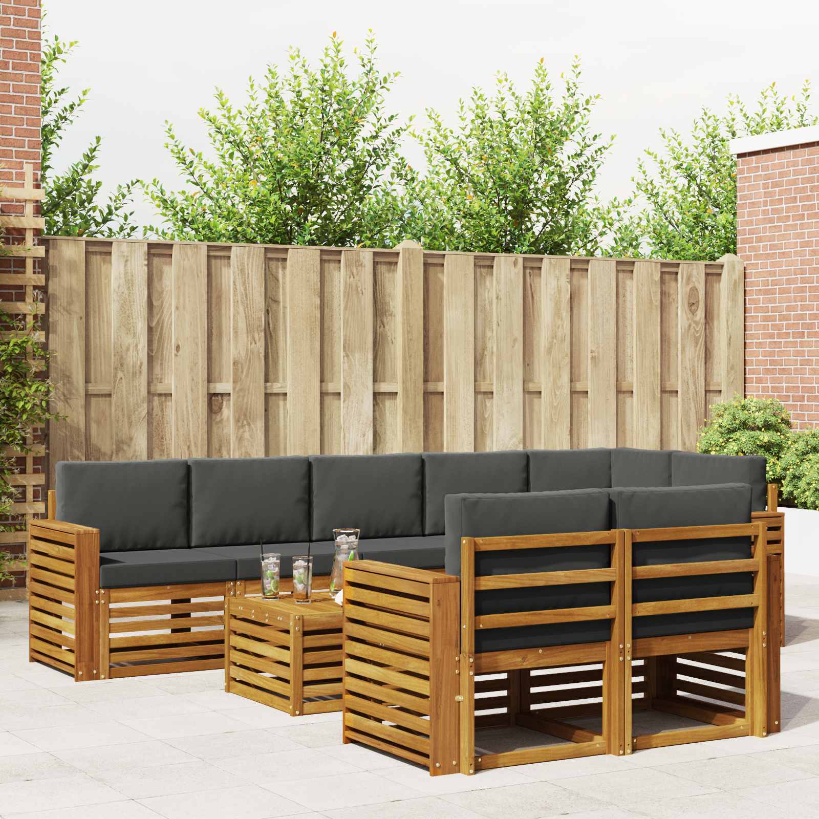 Sofagarnituren 9 pcs Natur und Anthrazit Massivholz Akazie