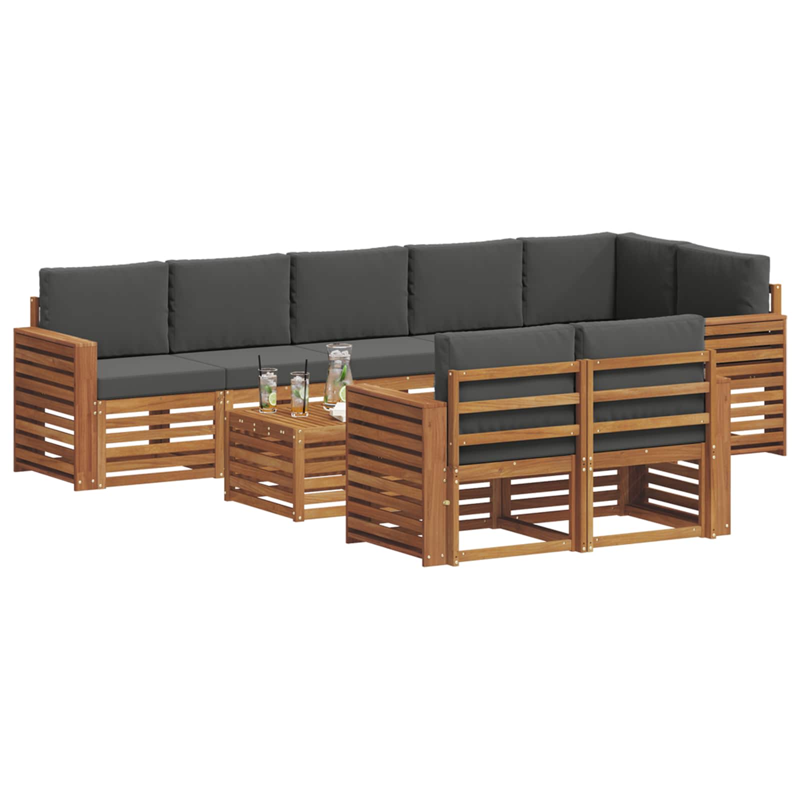 Sofagarnituren 9 pcs Natur und Anthrazit Massivholz Akazie