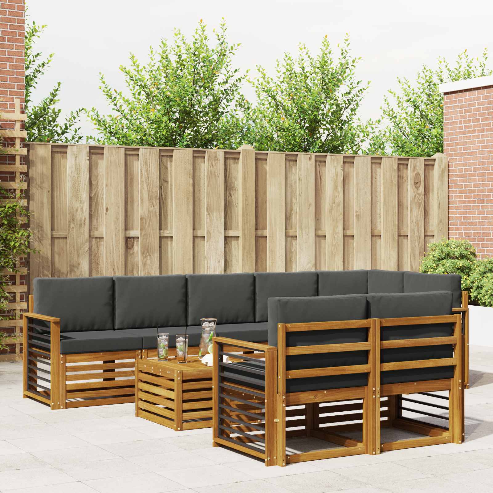Sofagarnituren 9 pcs Natur und Anthrazit Massivholz Akazie