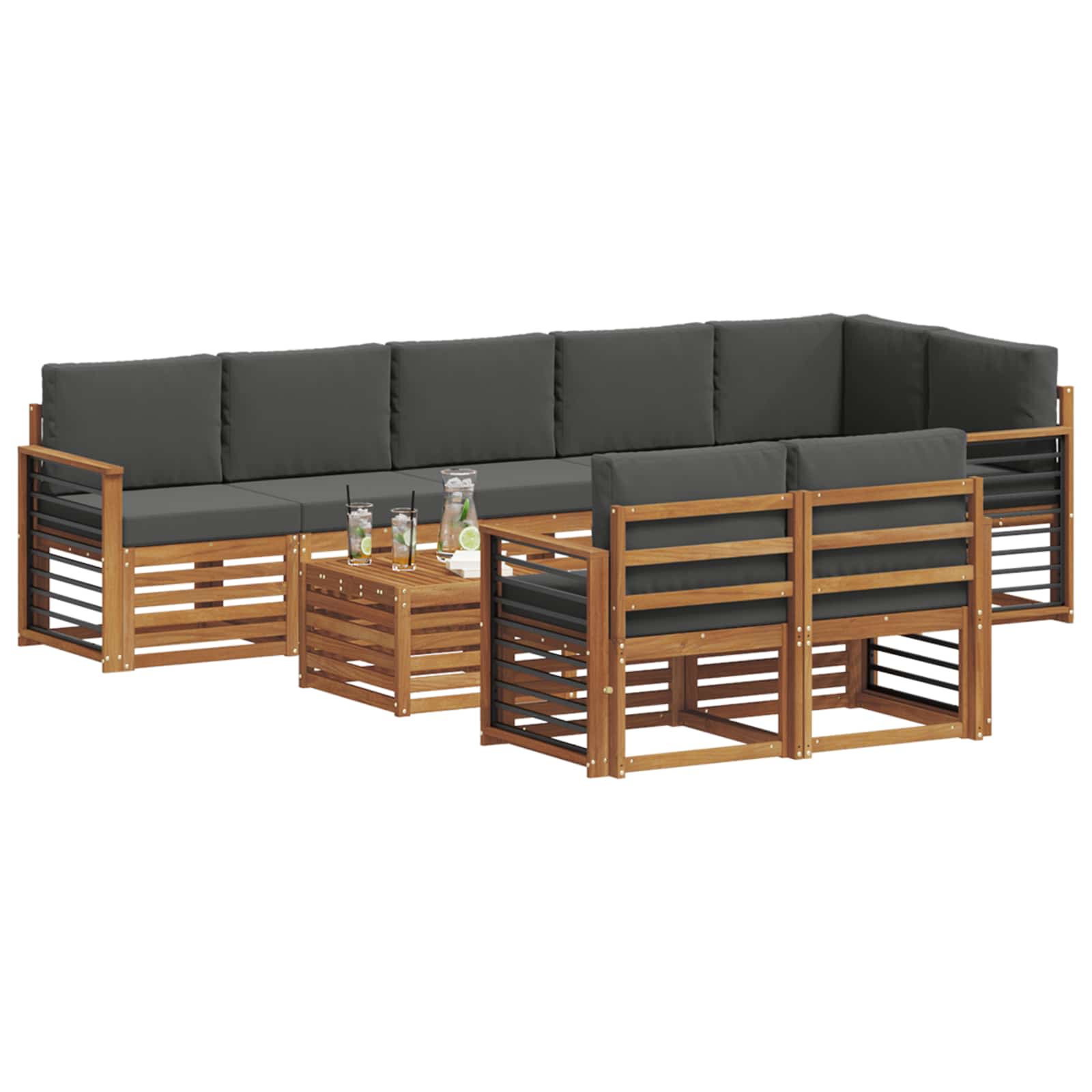 Sofagarnituren 9 pcs Natur und Anthrazit Massivholz Akazie