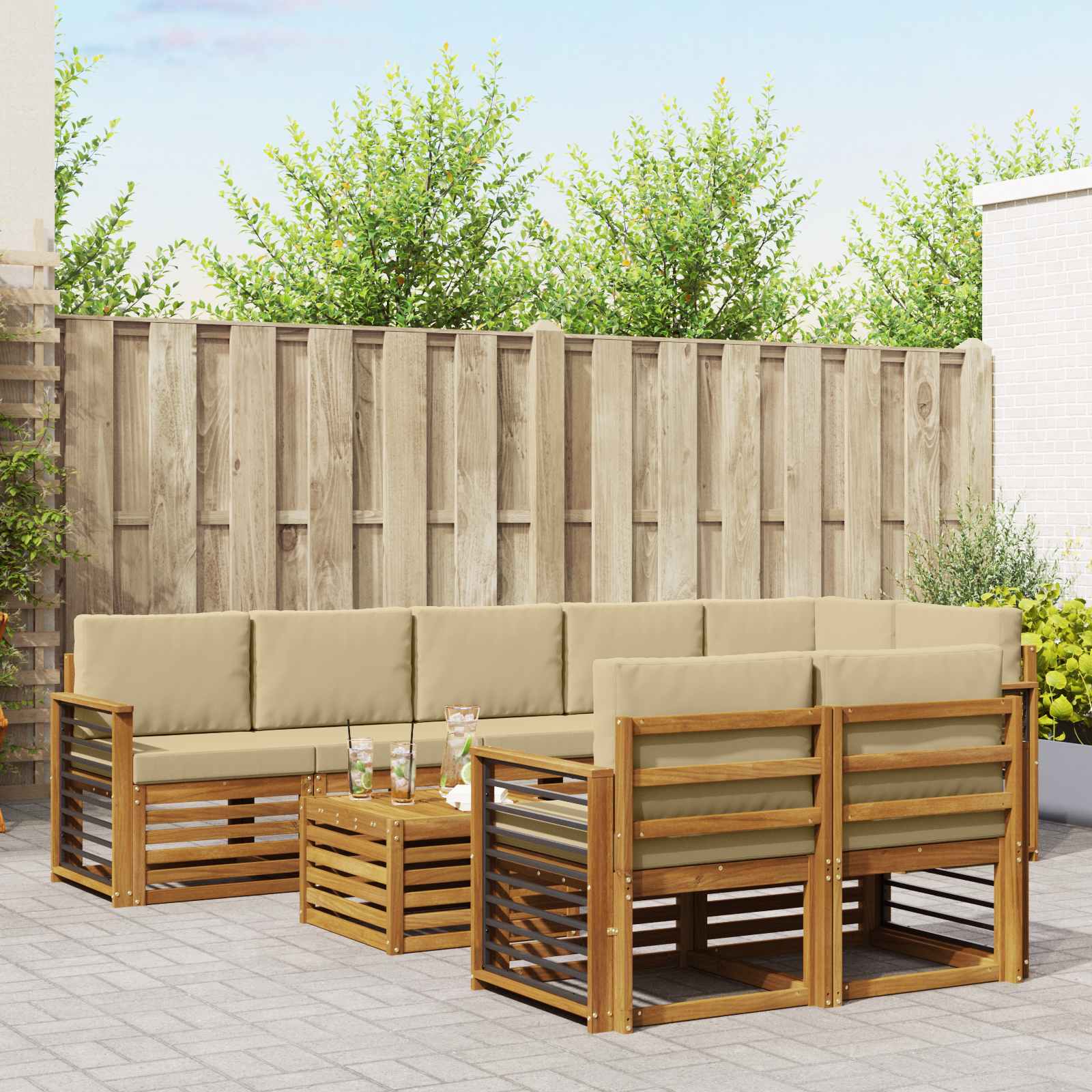 Sofagarnituren 9 pcs Natur und Beige Massivholz Akazie
