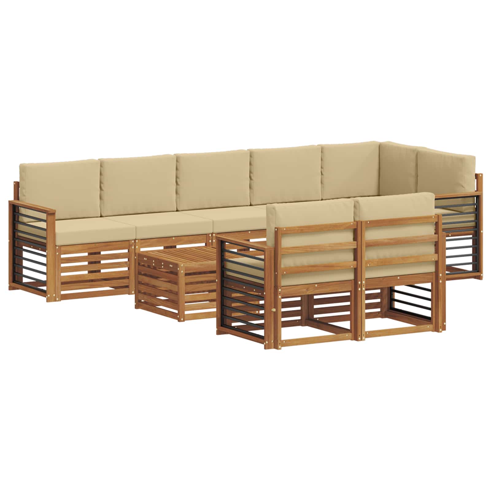 Sofagarnituren 9 pcs Natur und Beige Massivholz Akazie