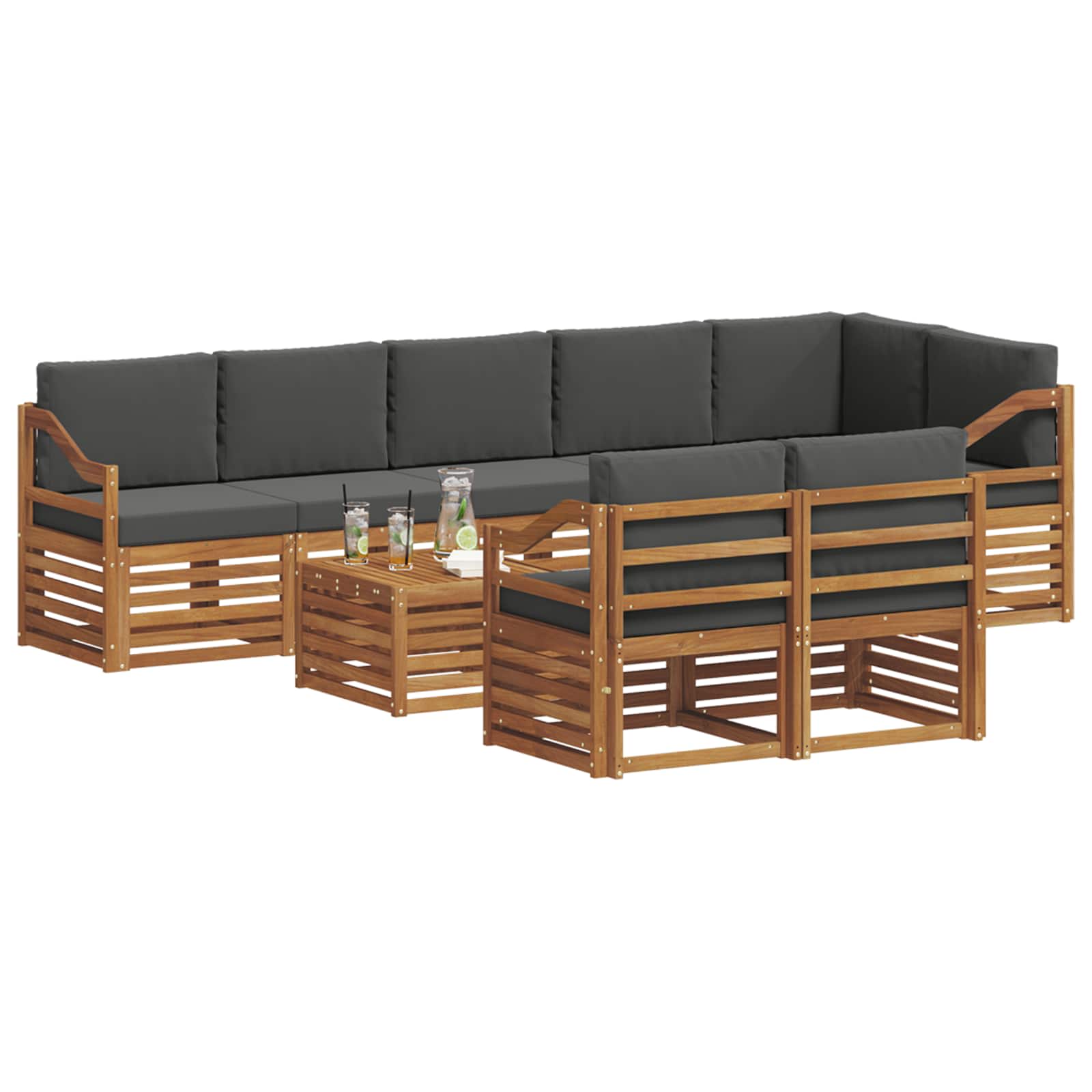 Sofagarnituren 9 pcs Natur und Anthrazit Massivholz Akazie