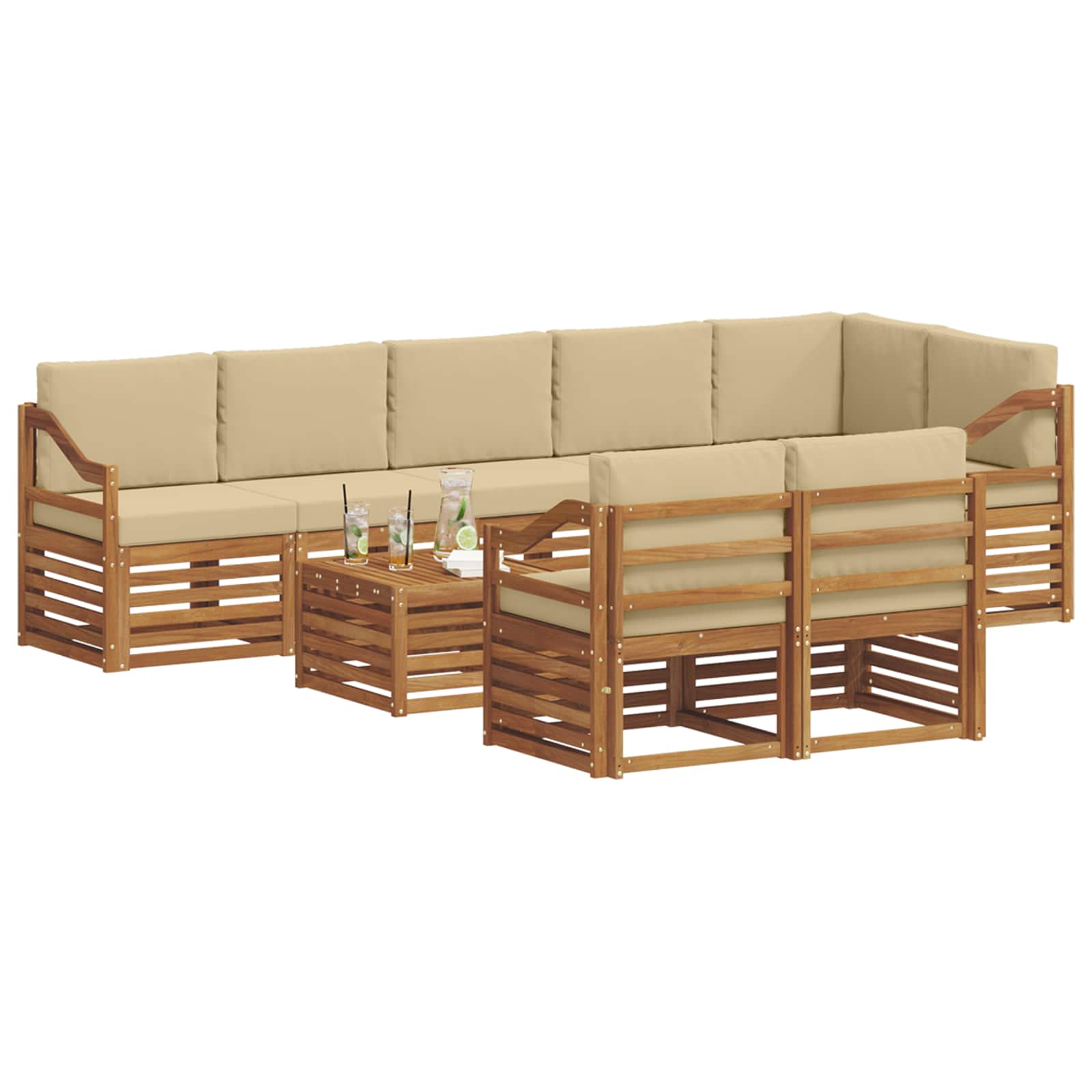 Sofagarnituren 9 pcs Natur und Beige Massivholz Akazie
