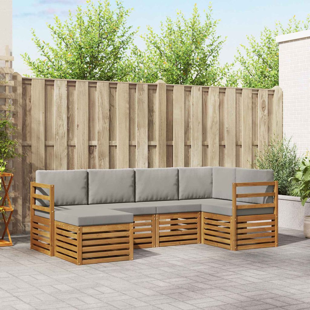 Ecksofa Set 6 pcs Natürlich und Hellgrau Massivholz Akazie