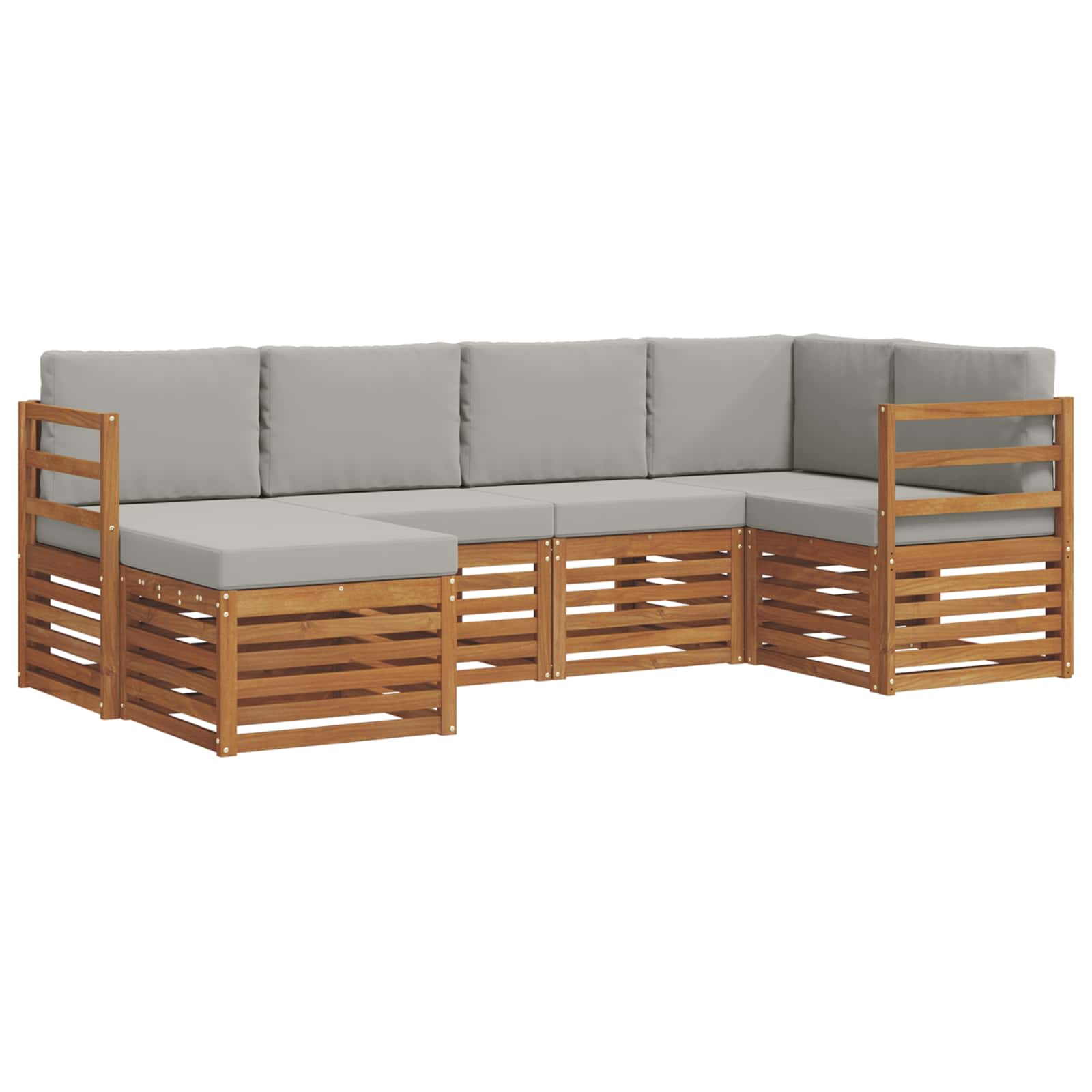 Ecksofa Set 6 pcs Natürlich und Hellgrau Massivholz Akazie