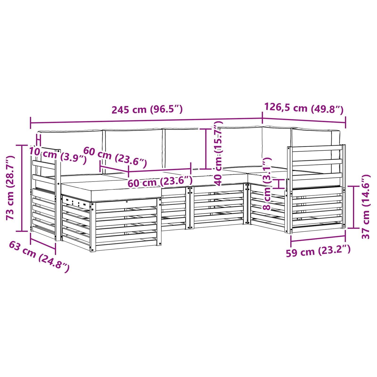 Ecksofa Set 6 pcs Natürlich und Hellgrau Massivholz Akazie