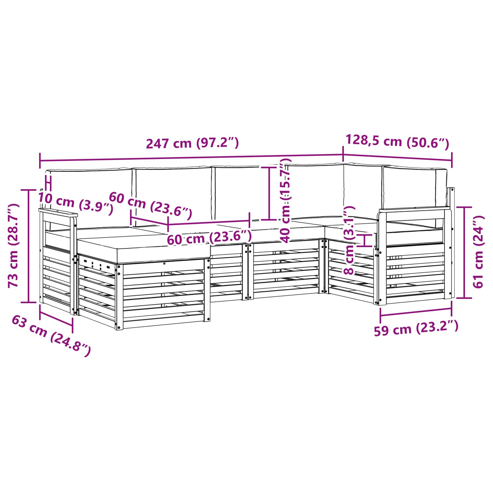 Ecksofa Set mit Kissen 6 pcs Natürlich und Hellgrau