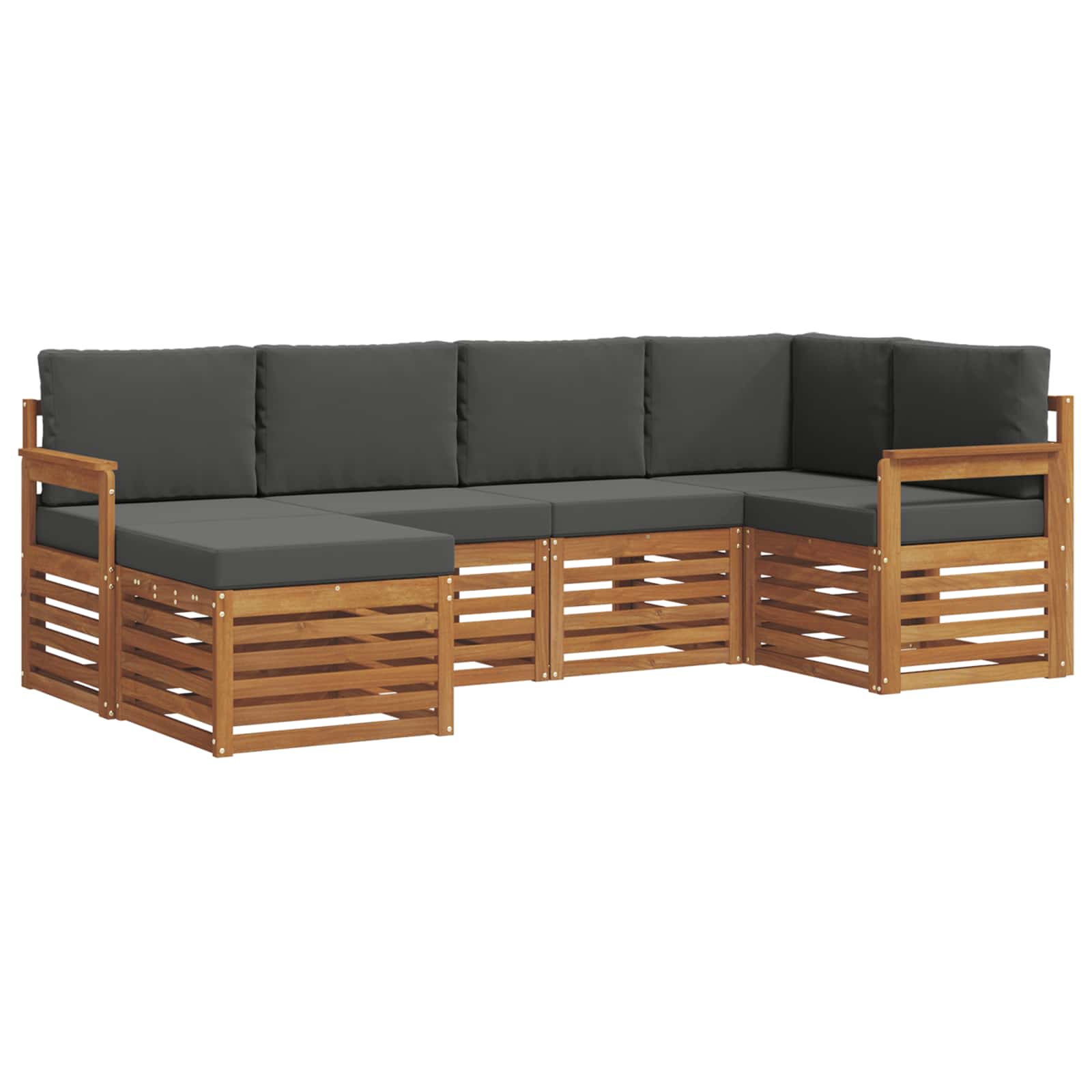 Ecksofa Set 6 pcs Natur und Anthrazit Massivholz Akazie