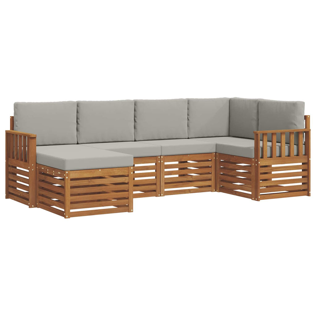 Ecksofa Set 6 pcs Natürlich und Hellgrau Massivholz Akazie