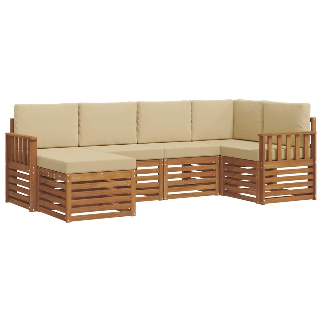 Ecksofa Set mit Kissen 6 pcs Natur und Beige Massivholz Akazie