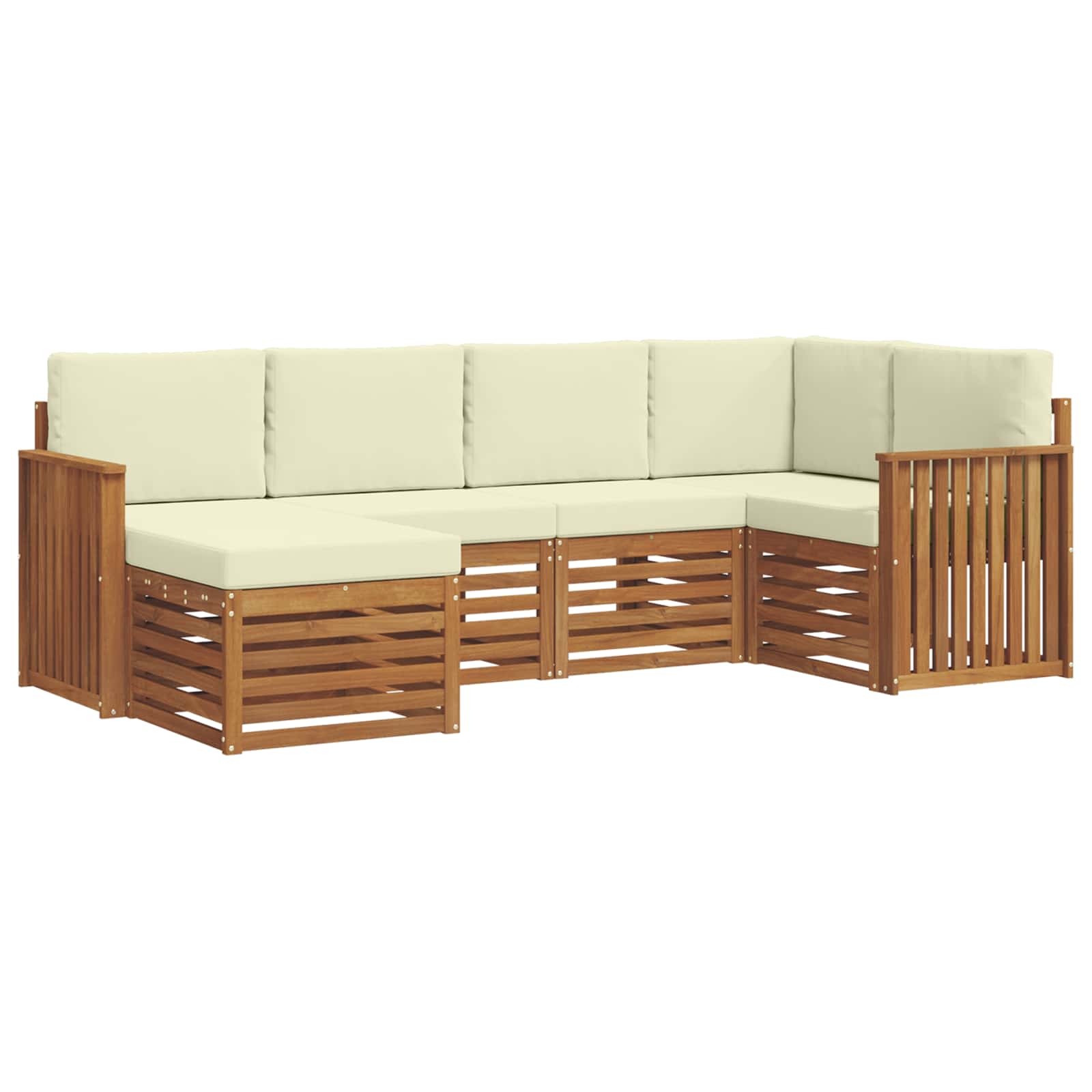 Ecksofa Set mit Kissen 6 pcs Natur und Creme Massivholz Akazie