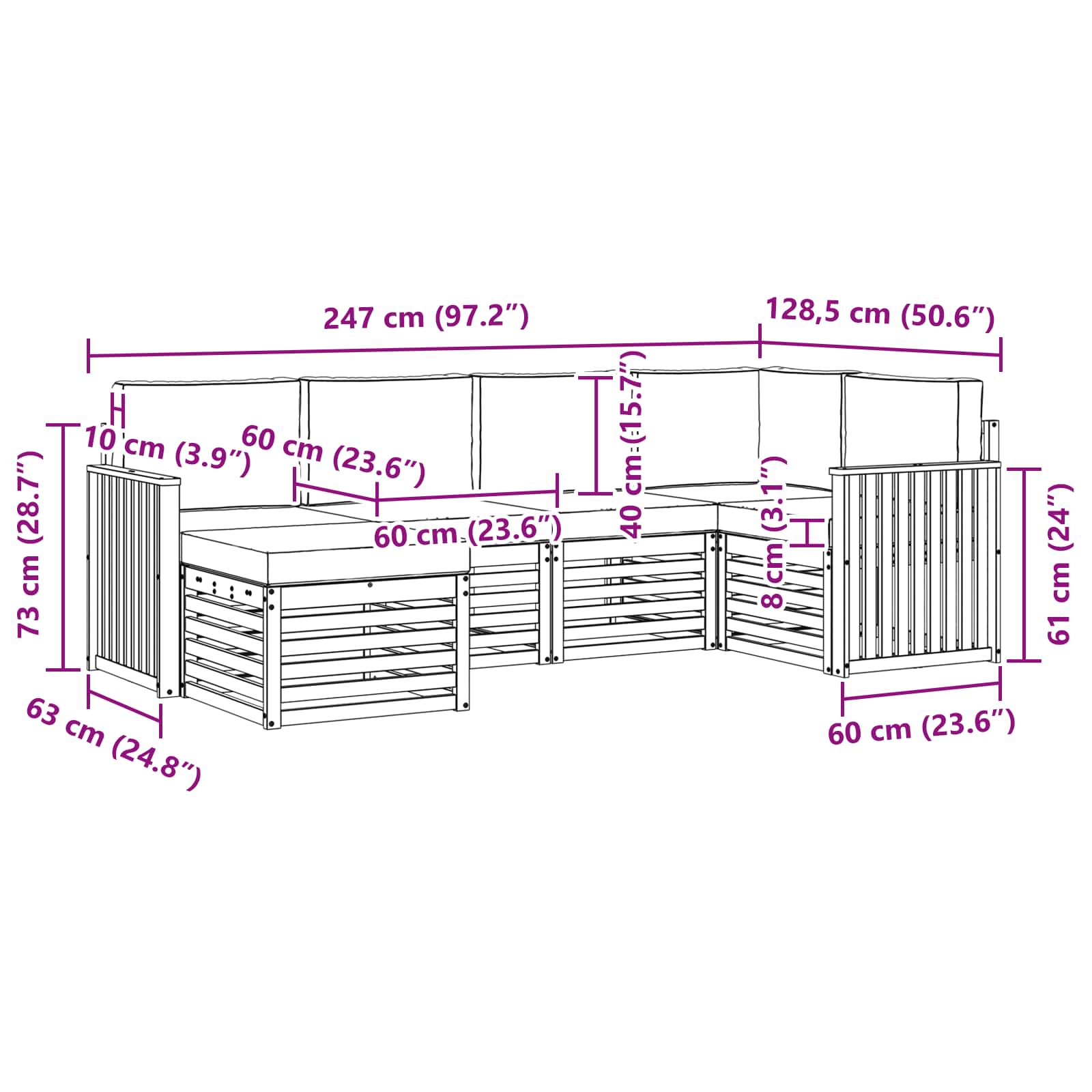 Ecksofa Set mit Kissen 6 pcs Natur und Creme Massivholz Akazie