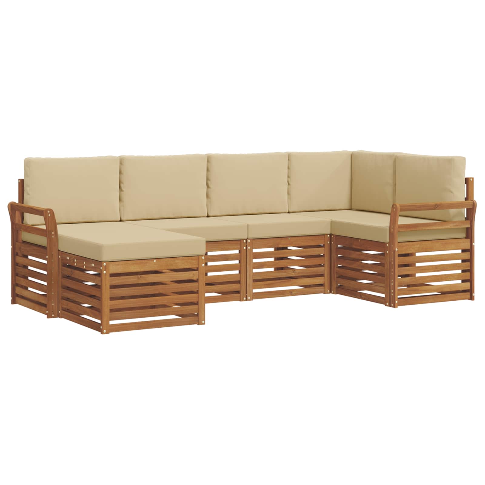 Ecksofa Set mit Kissen 6 pcs Natur und Beige Massivholz Akazie