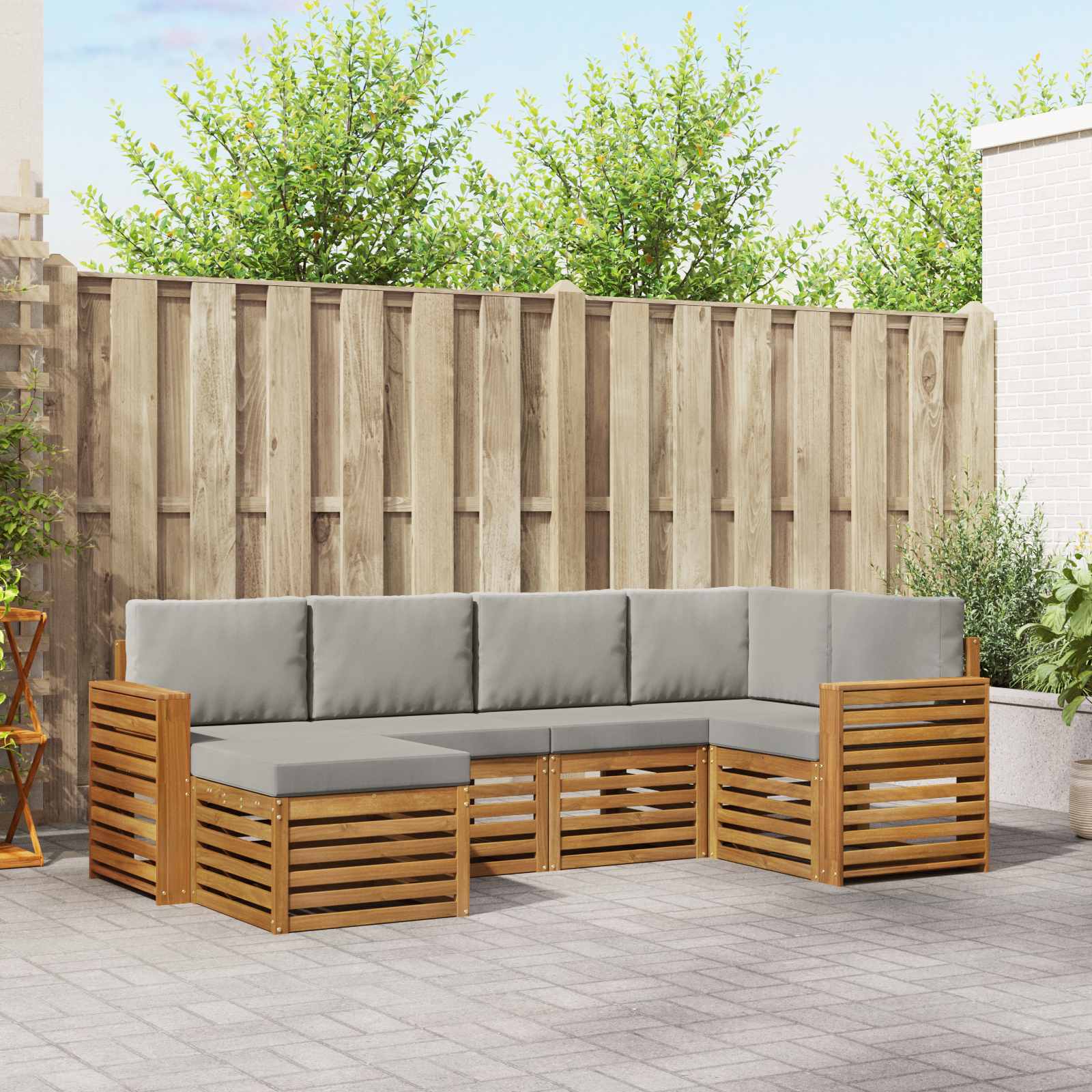 Ecksofa Set mit Kissen 6 pcs Natürlich und Hellgrau