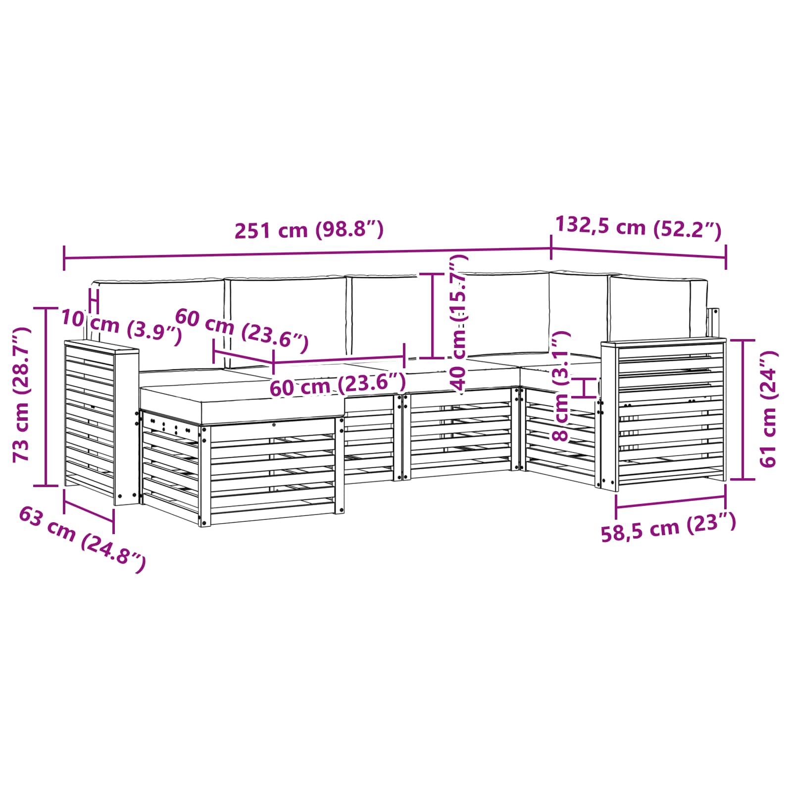 Ecksofa Set mit Kissen 6 pcs Natürlich und Hellgrau
