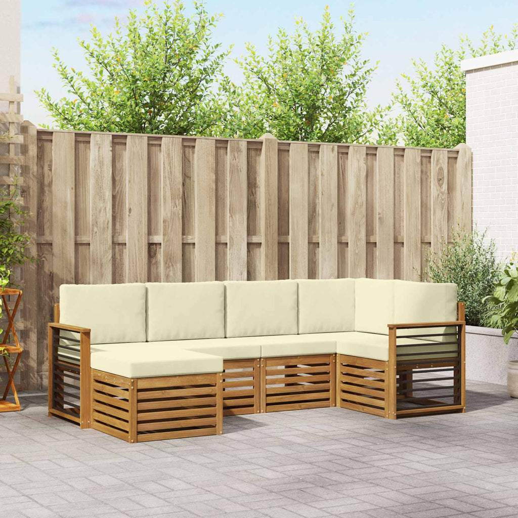 Ecksofa Set mit Kissen 6 pcs Natur und Creme Massivholz Akazie