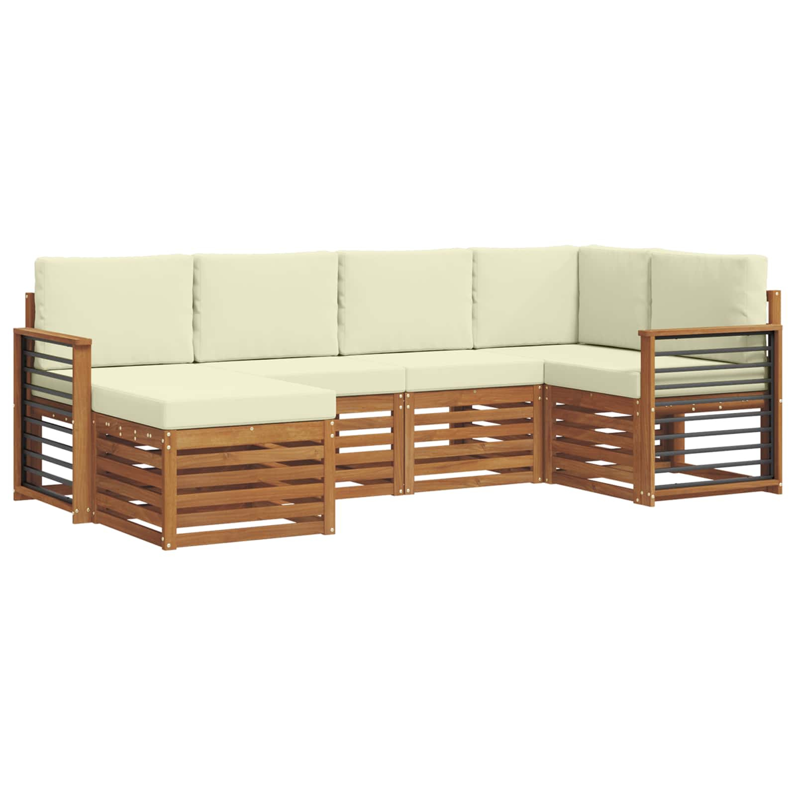 Ecksofa Set mit Kissen 6 pcs Natur und Creme Massivholz Akazie